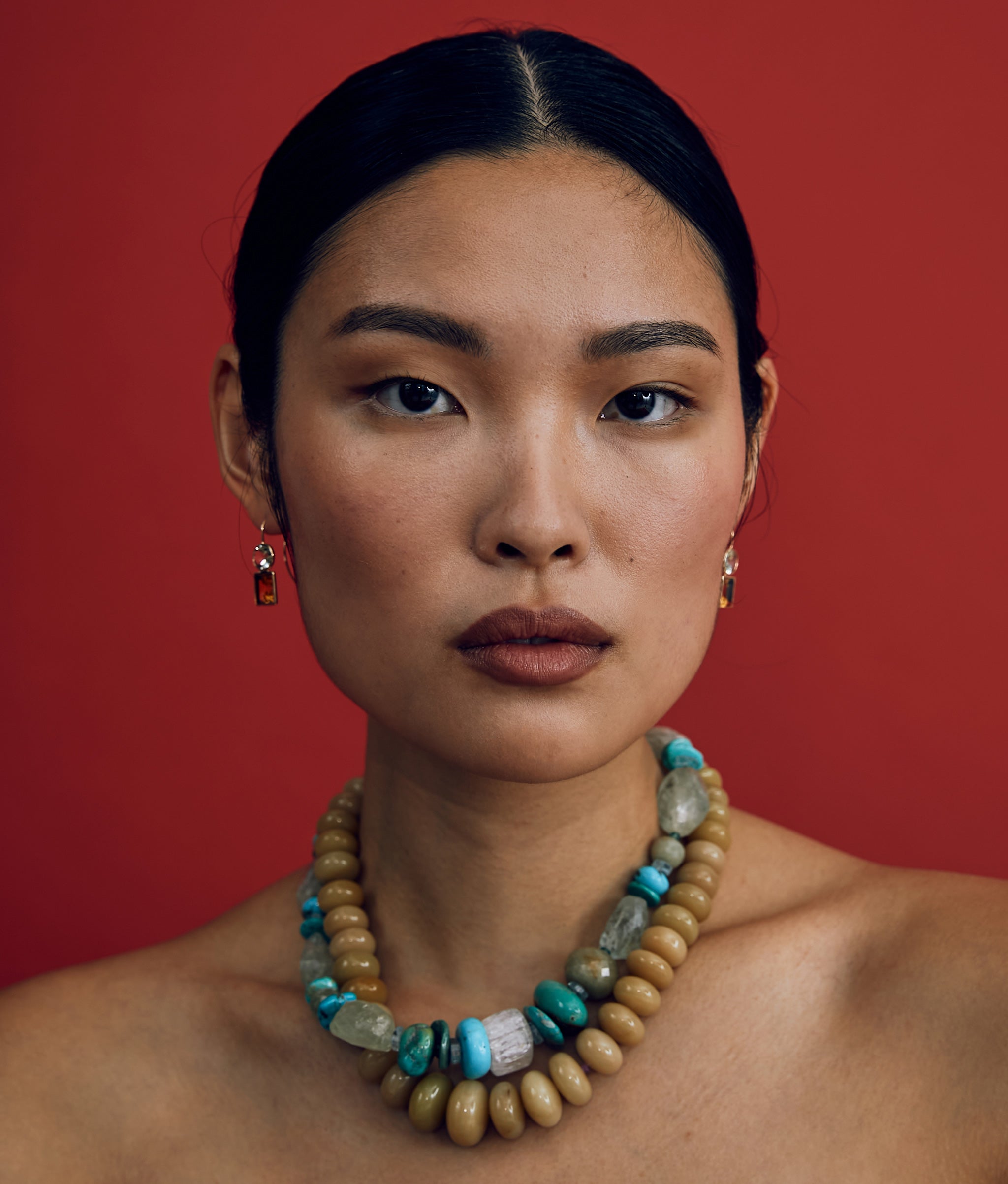 Mixed Aquamarine, Turquoise & 14k Gold Necklace