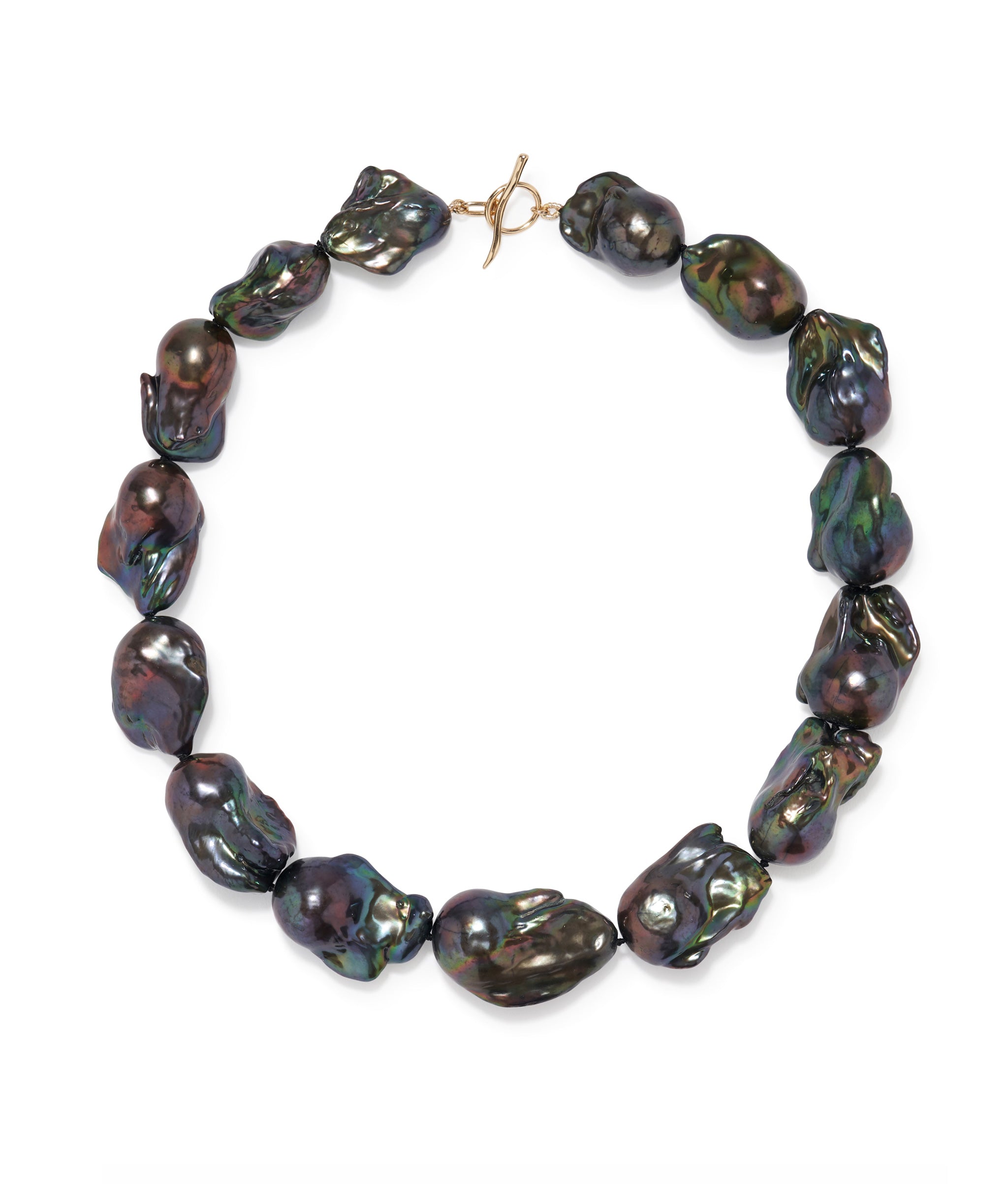 Extra Large Peacock Baroque Pearl & 14k Gold Necklace