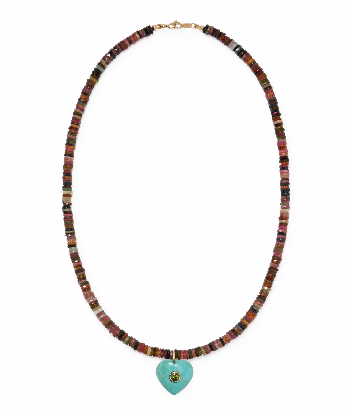 Tourmaline & Turquoise Heart 14k Gold Charm Necklace