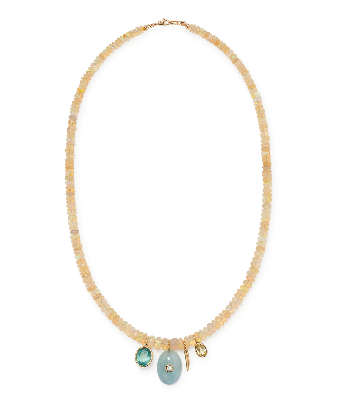 Opal & Green Topaz, Aquamarine, Lemon Quartz & 14k Gold Charm Necklace