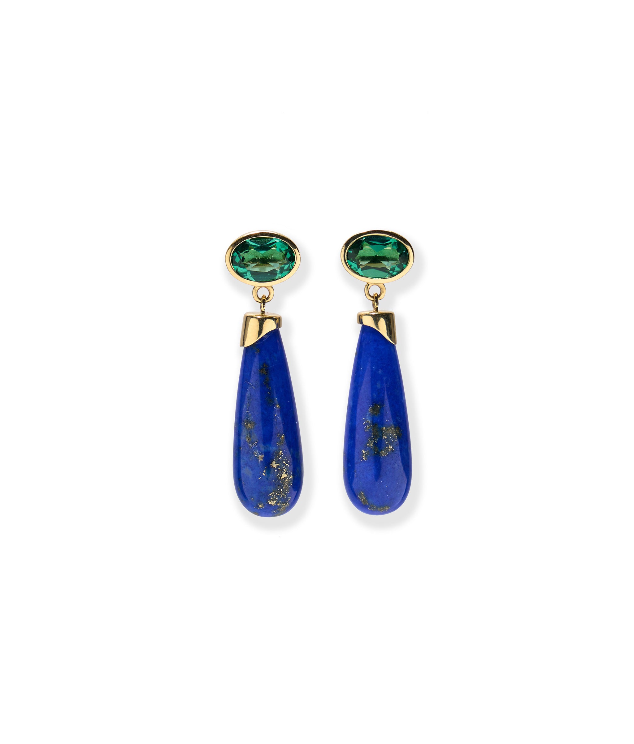 14k Gold Pomona Earrings in Green Quartz & Lapis