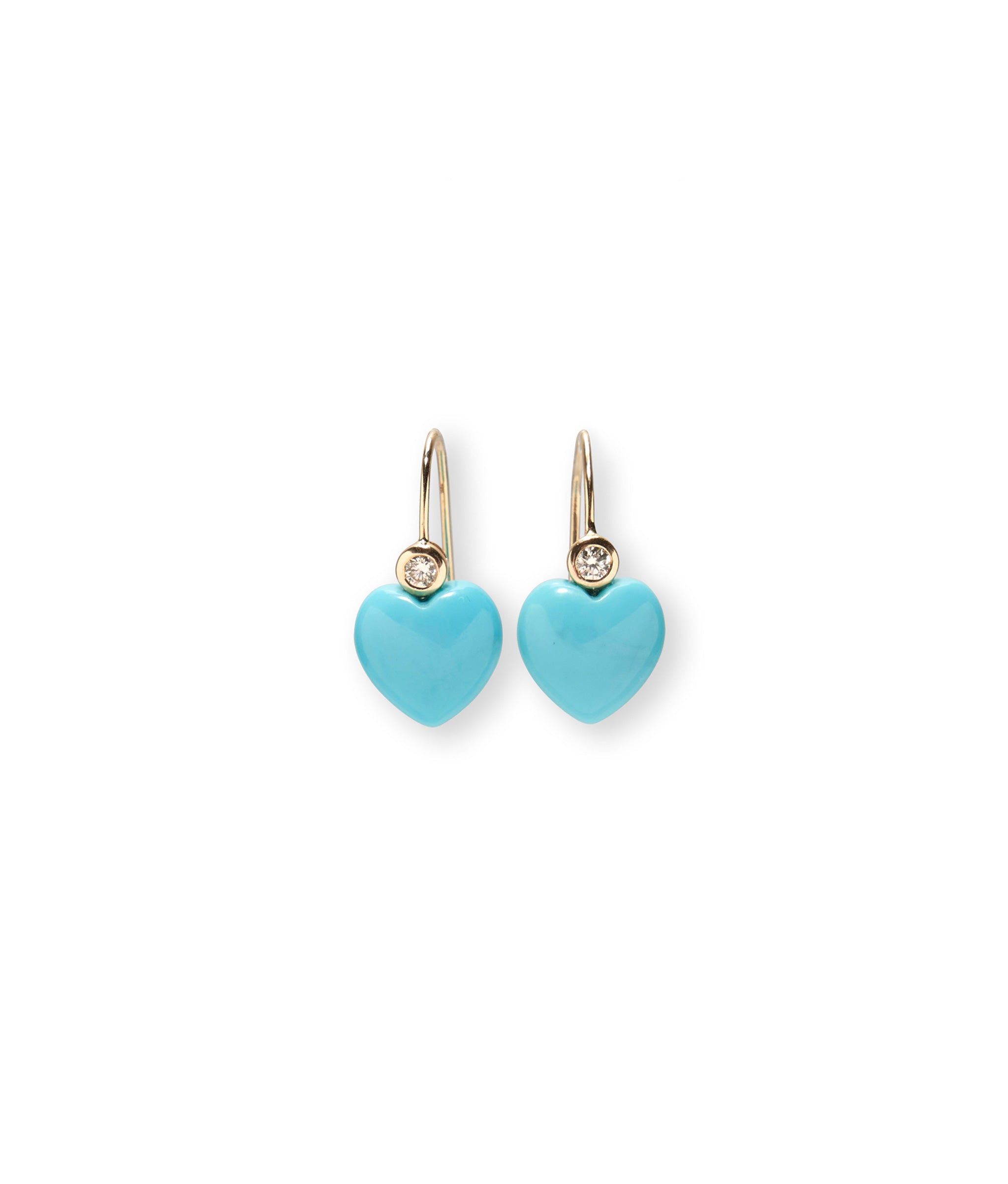 14k Gold Mini Amor Earrings in Diamond & Turquoise