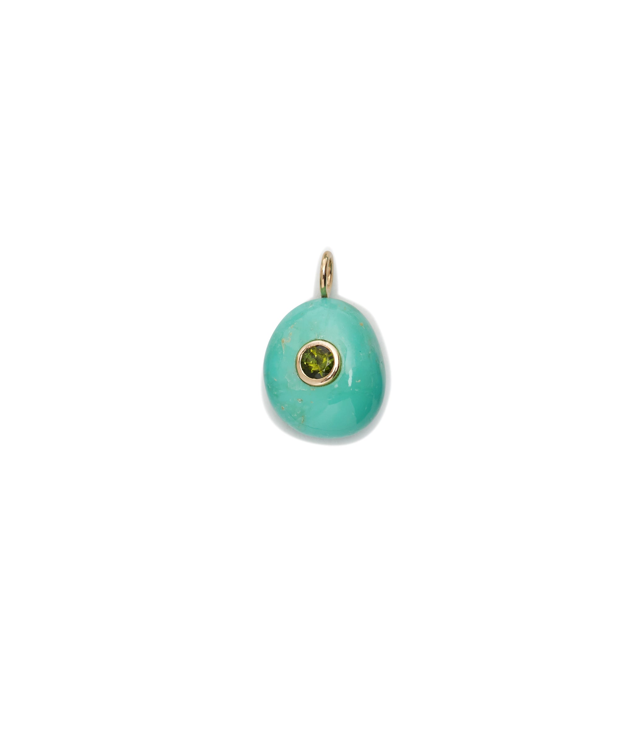Turquoise & Olive Tourmaline 14k Gold Necklace Charm