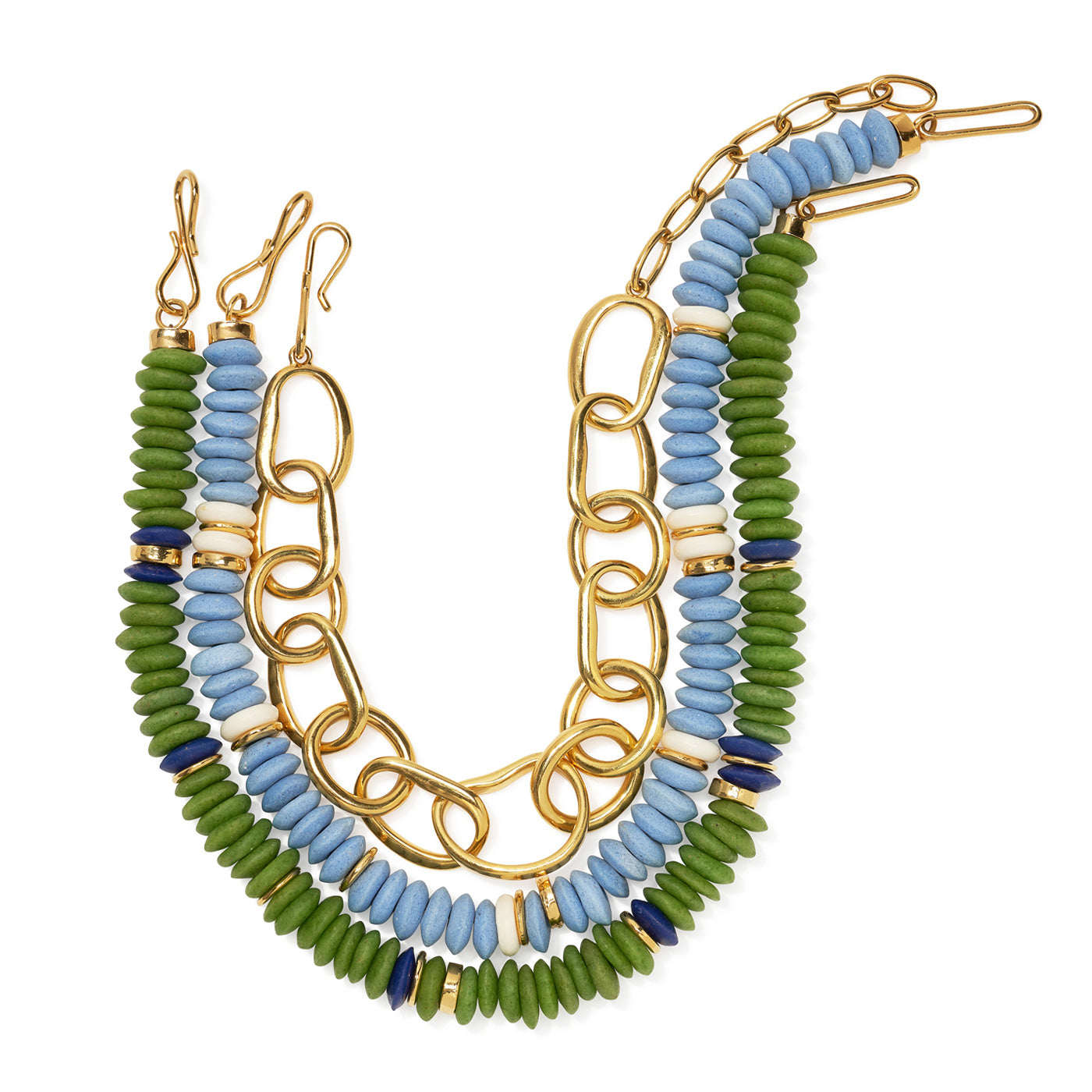 Porto Chain and Laguna Necklaces in Sky Blue and Pistachio