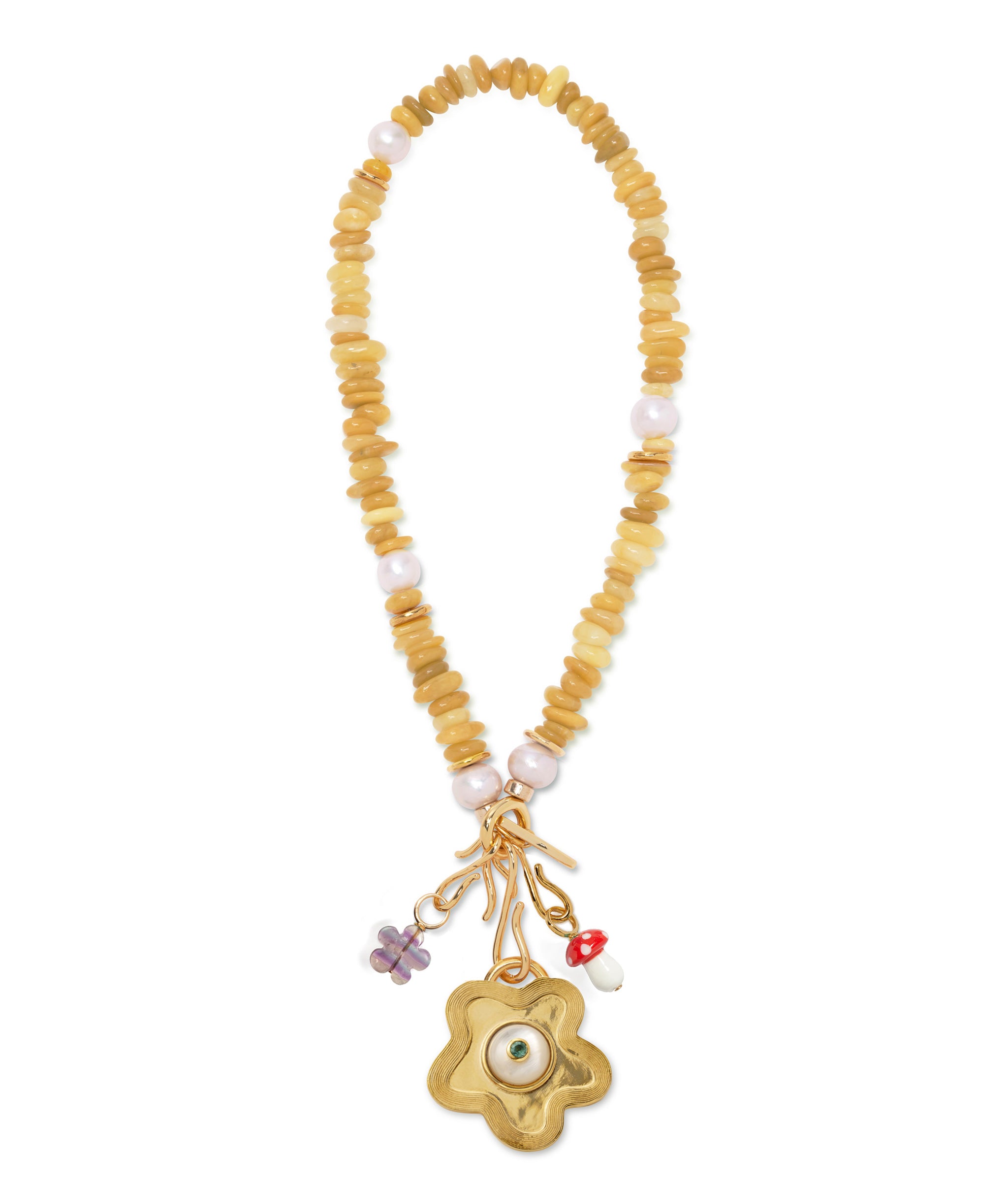Mood Necklace in Yellow Jade with assorted charms.