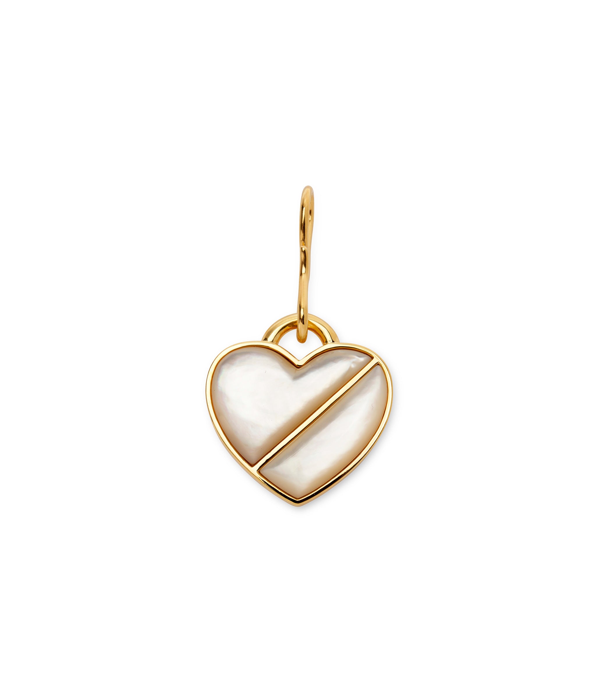 Heart Pendant in Daydream. Large charm with bisected mother-of-pearl heart set in gold-plated brass, with s-hook.