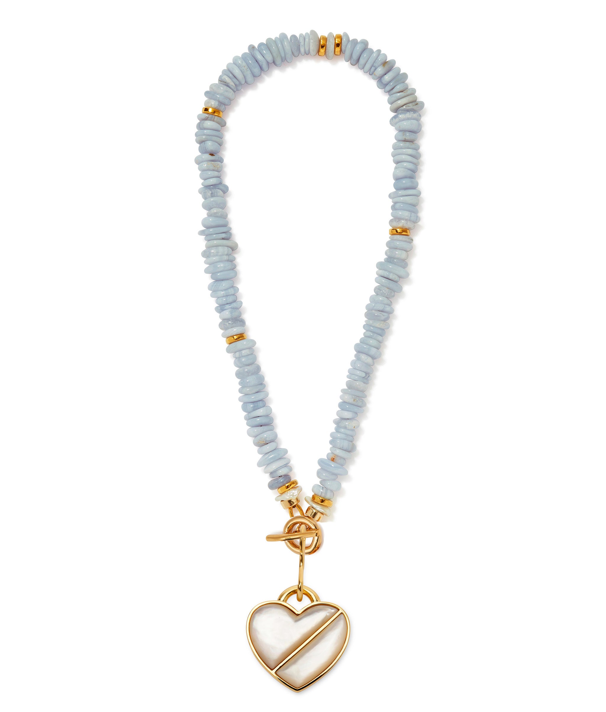 Mood Necklace in Blue Lace Agate with Heart Pendant in Daydream attached.