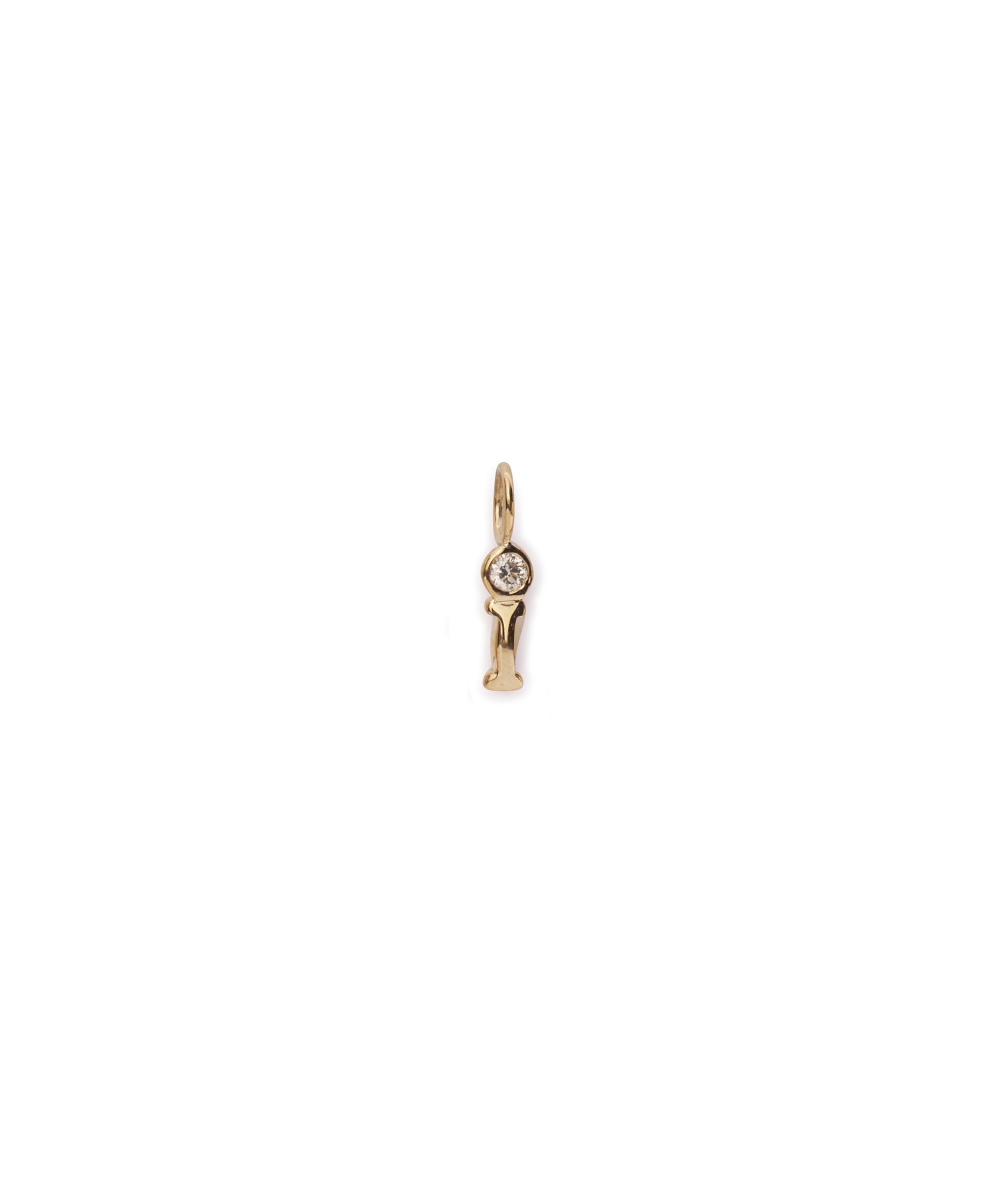 Alphabet Soup "I" Charm. Puffy mini 14k gold letter "I" charm with round diamond accent.