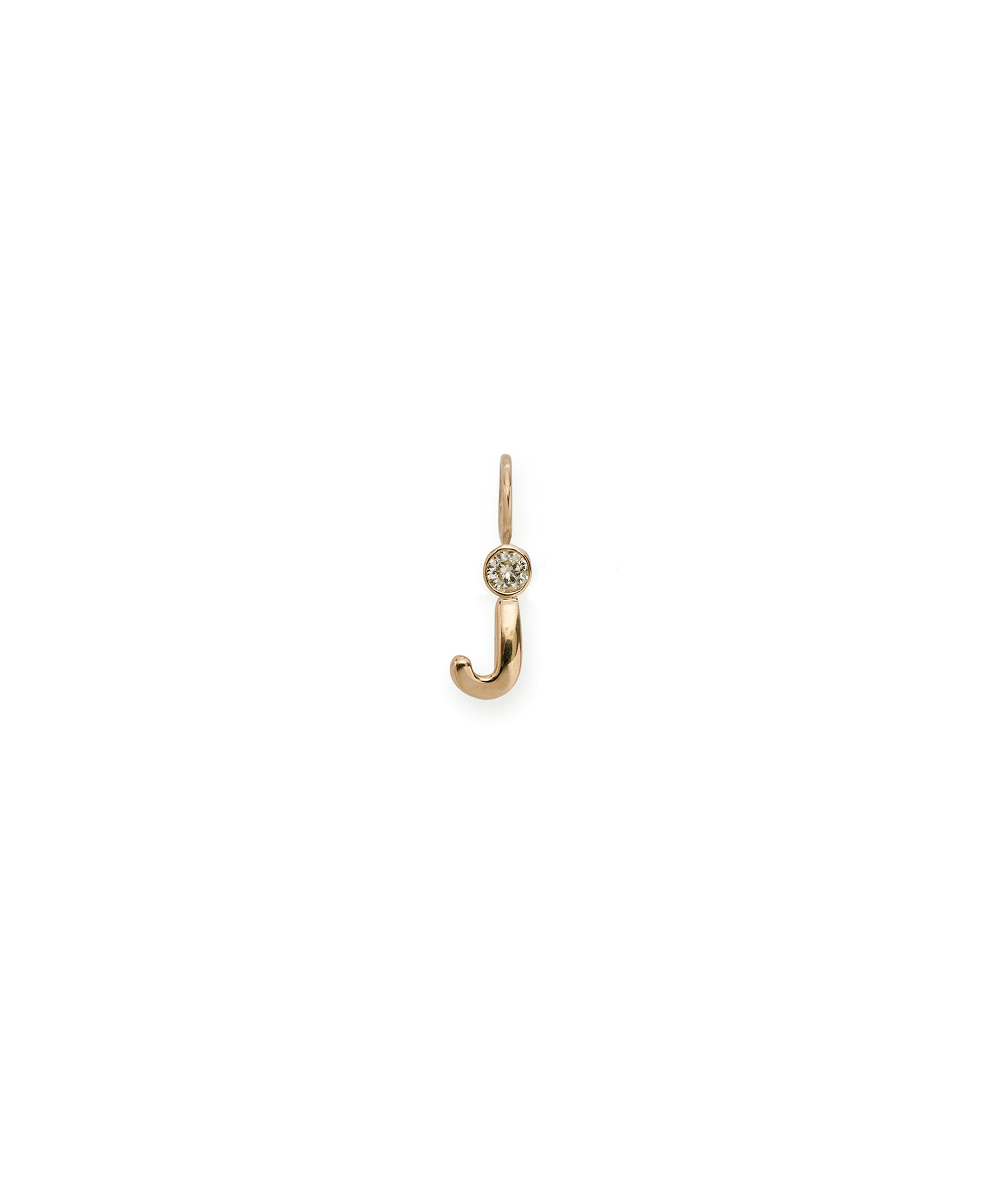 Alphabet Soup "J" Charm. Puffy mini 14k gold letter "J" charm with round diamond accent.