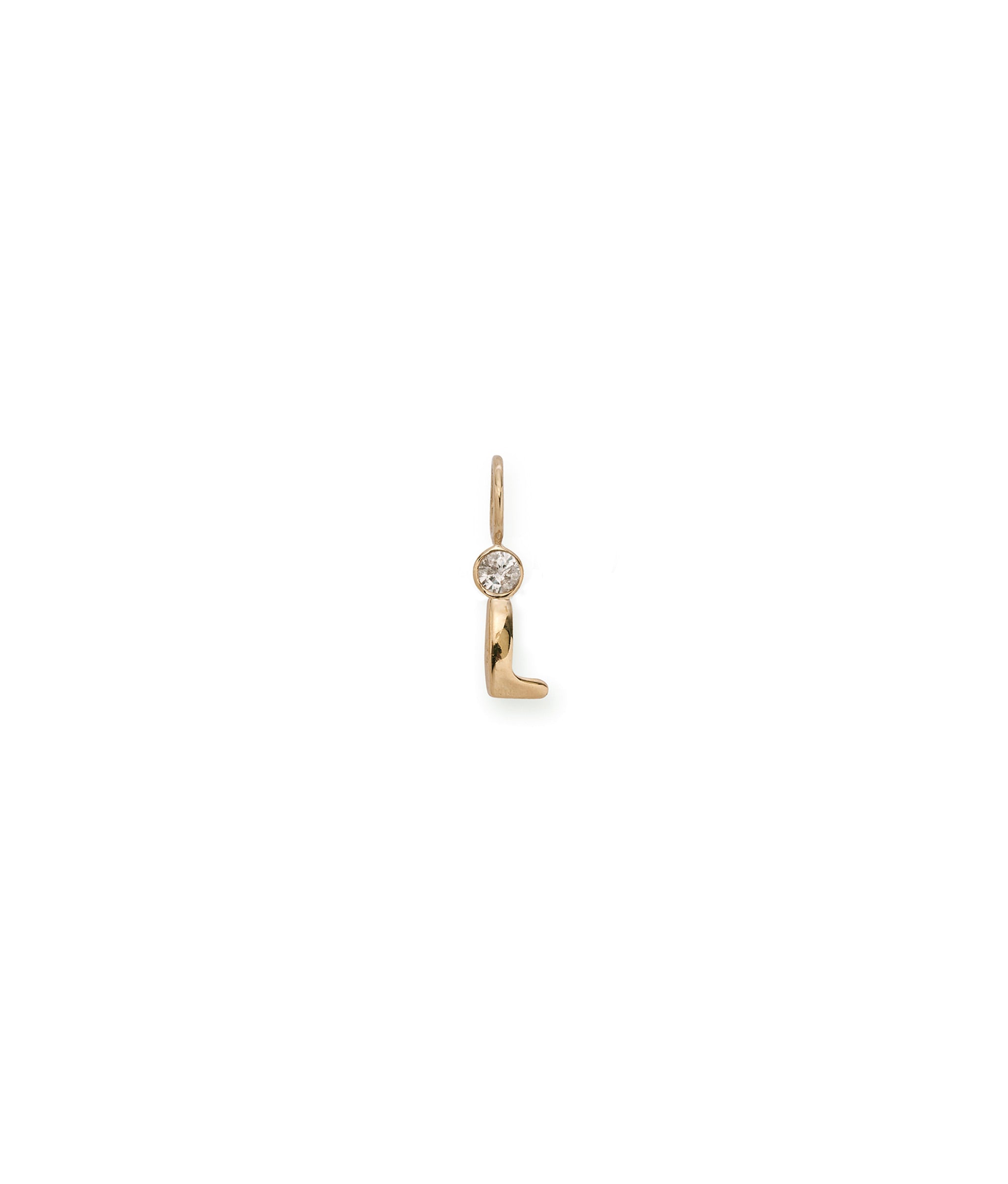 Alphabet Soup "L" Charm. Puffy mini 14k gold letter "L" charm with round diamond accent.