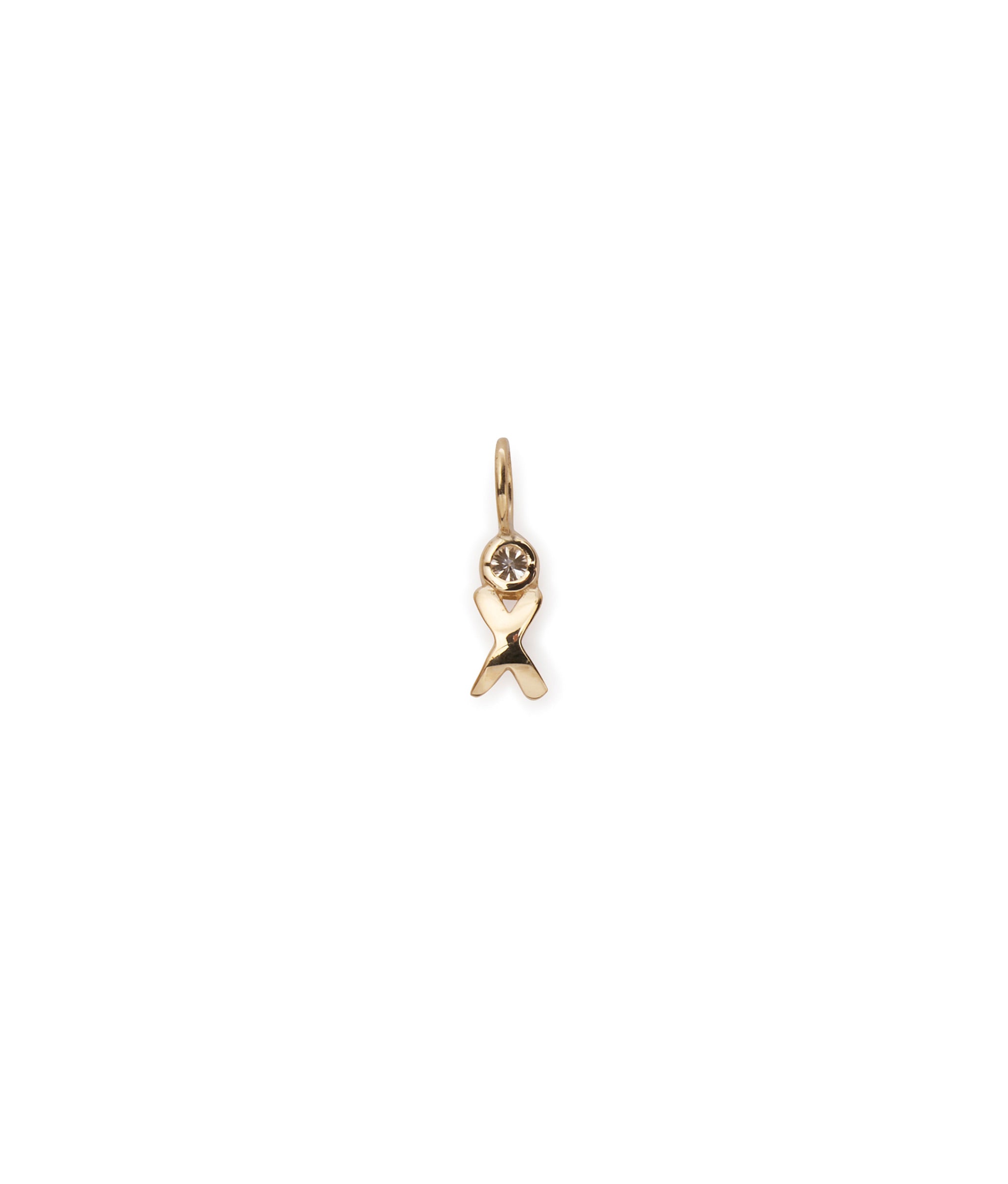 Alphabet Soup "X" Charm. Puffy mini 14k gold letter "X" charm with round diamond accent.