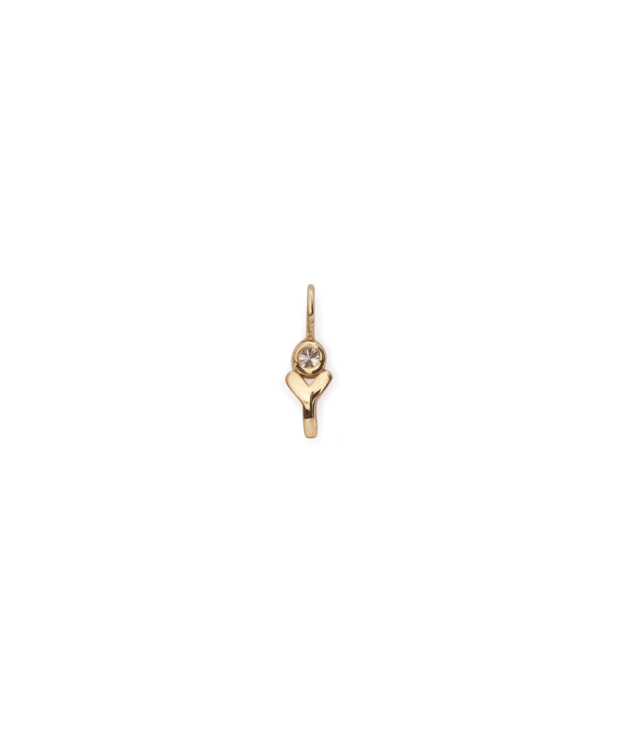Alphabet Soup "Y" Charm. Puffy mini 14k gold letter "Y" charm with round diamond accent.