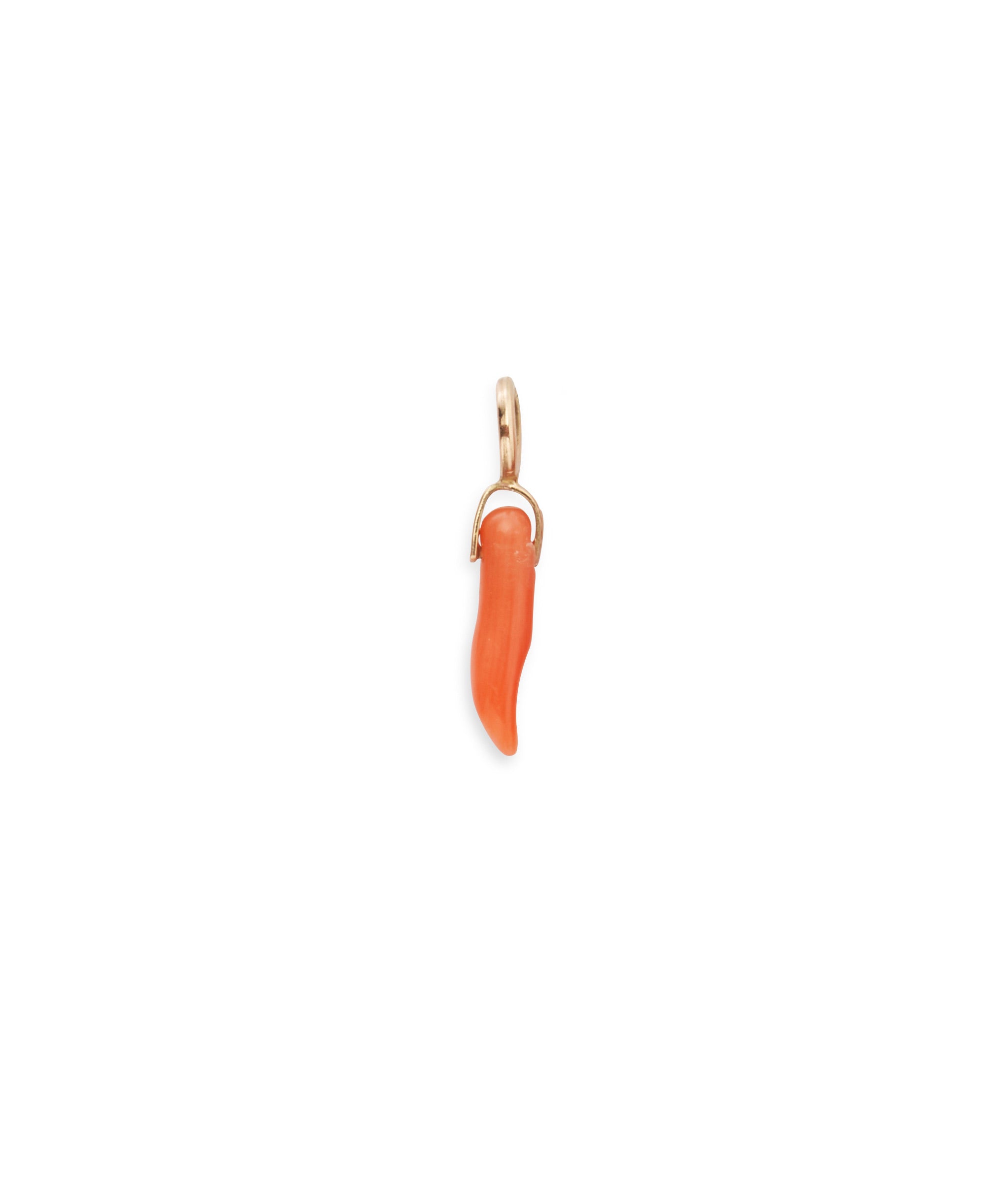 Coral Horn 14K Necklace Charm. Pink coral horn necklace charm with 14k gold bale and ring.