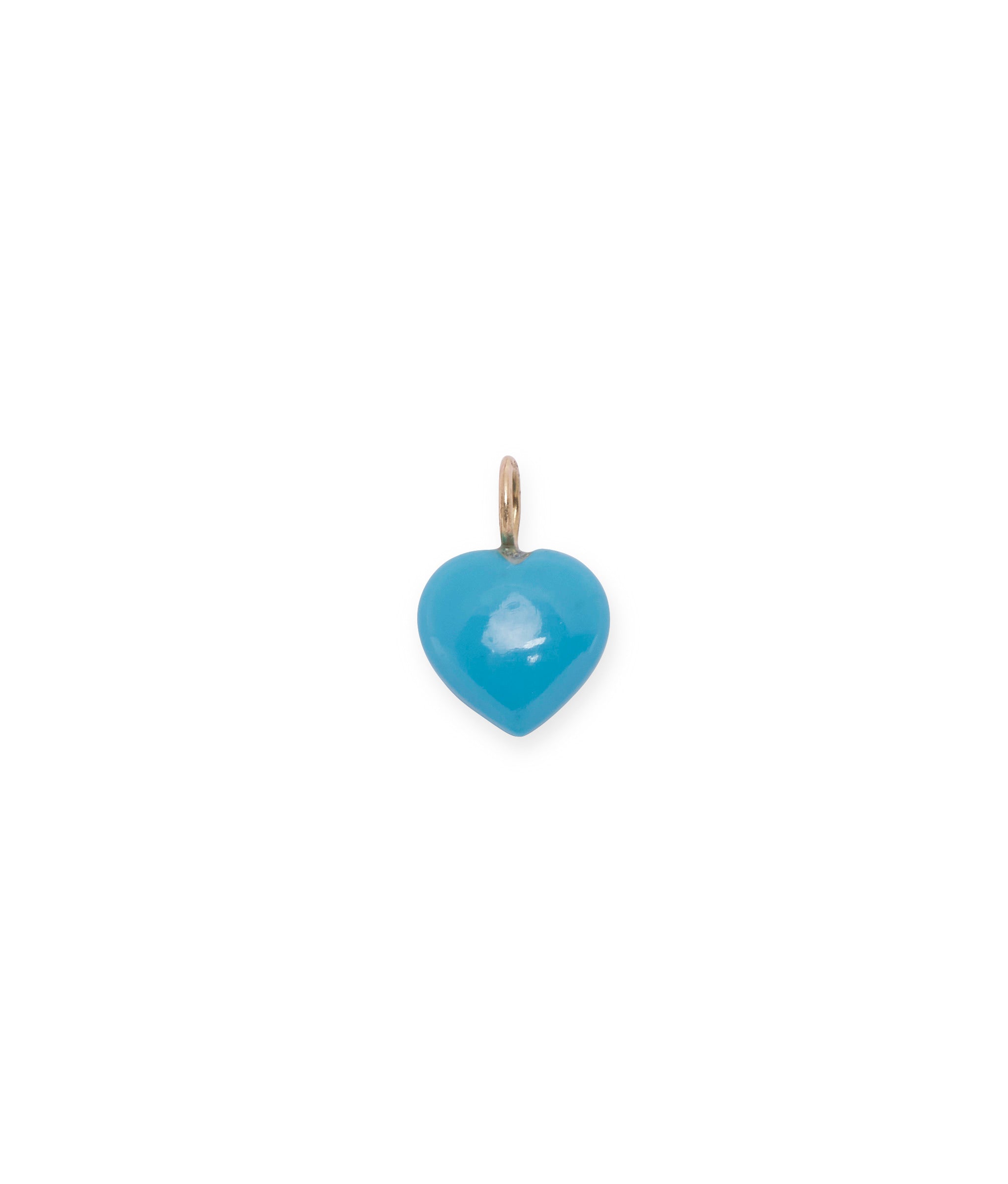 Puff Turquoise Heart 14K Necklace Charm. Small aqua heart with gold ring.
