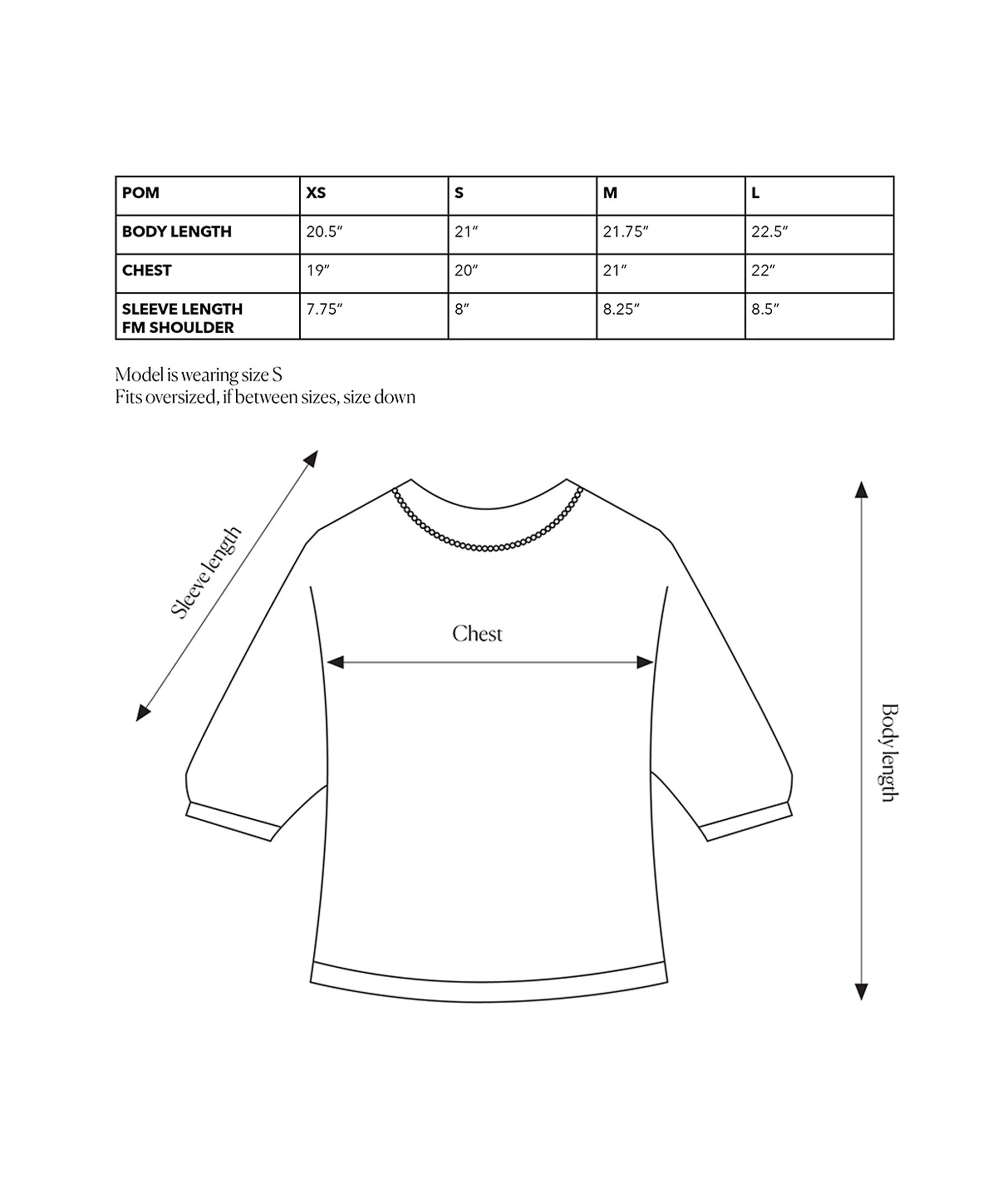 Size Chart for The Uptown Sweater.