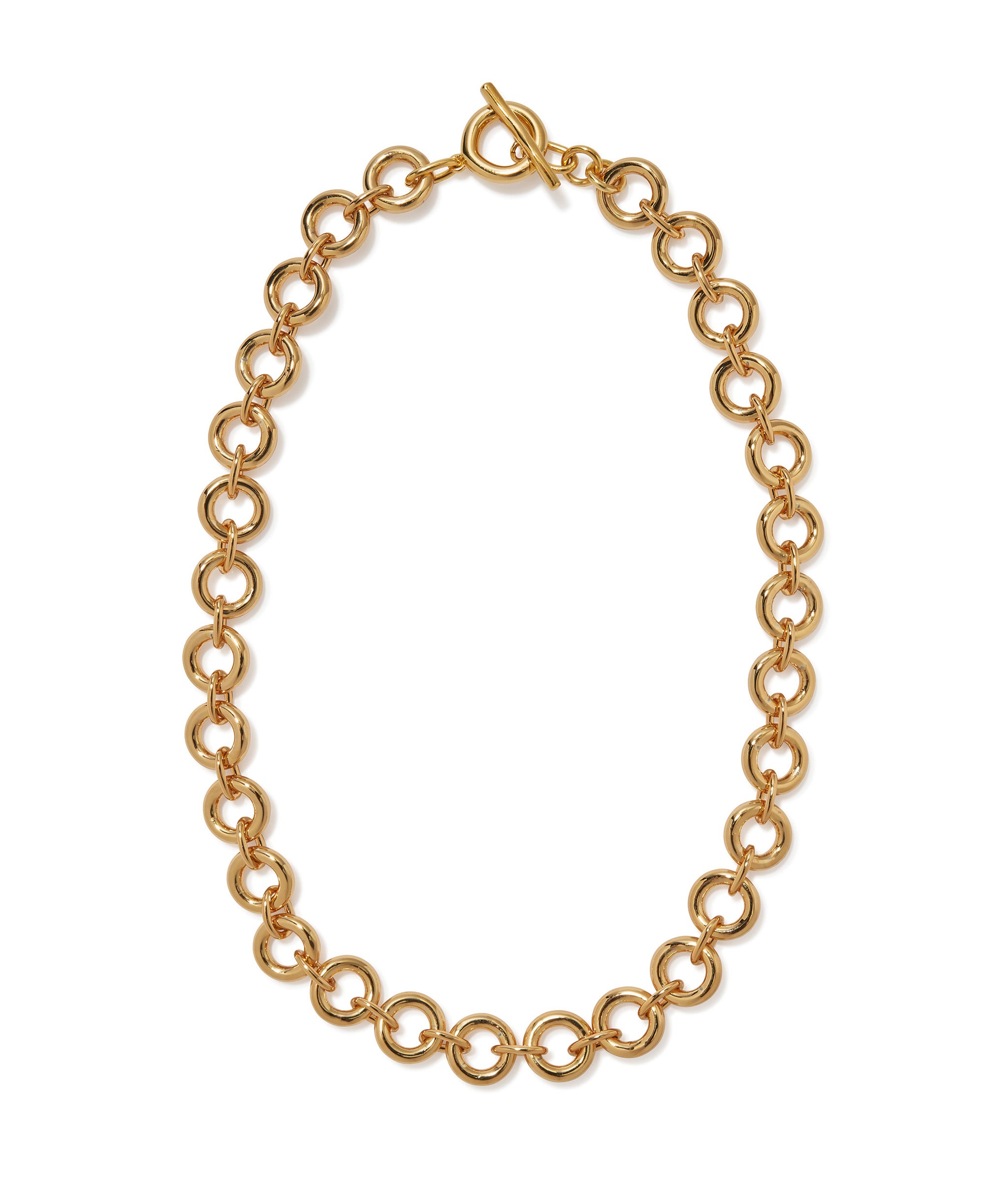 Mood Necklace in Gold. Gold-plated brass circle chain link strand with gold-plated toggle closure.
