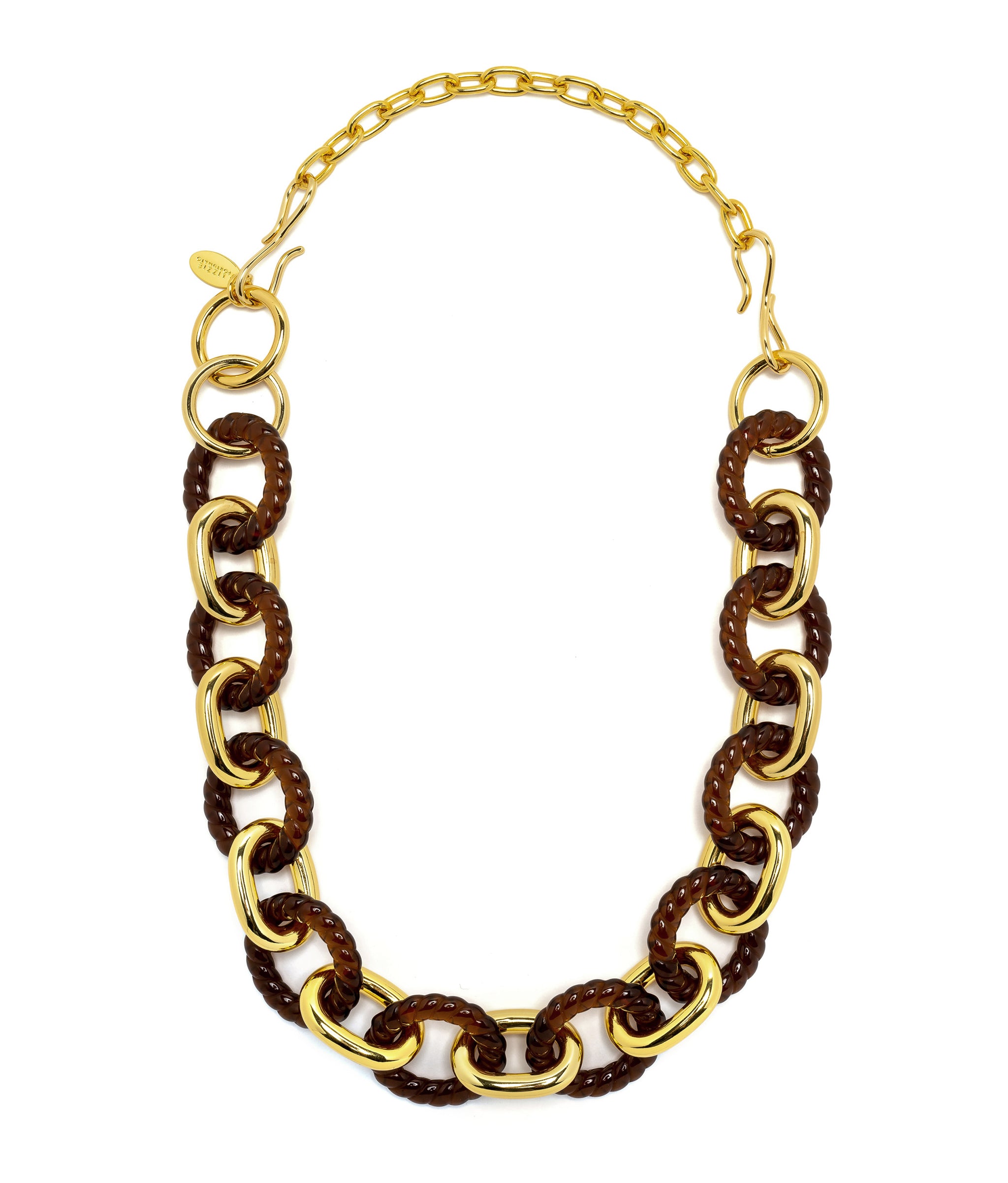 6.5" Gold Extender. Gold-plated brass long link chain with S-hook, attached to Mirrored Sea Necklace in Wine.