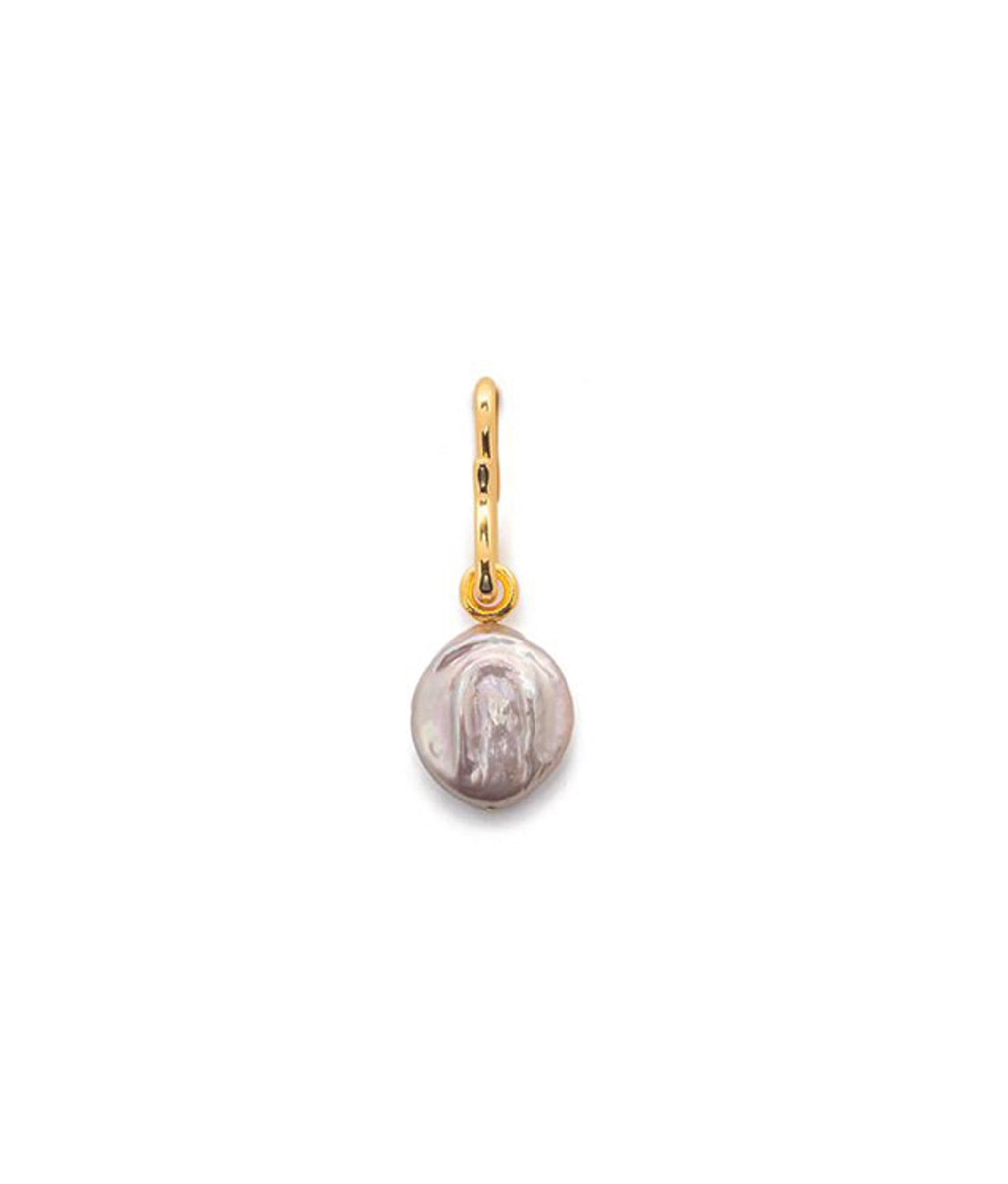 Pink Coin Pearl Charm. Iridescent pink freshwater pearl necklace charm with gold-plated brass S-hook.