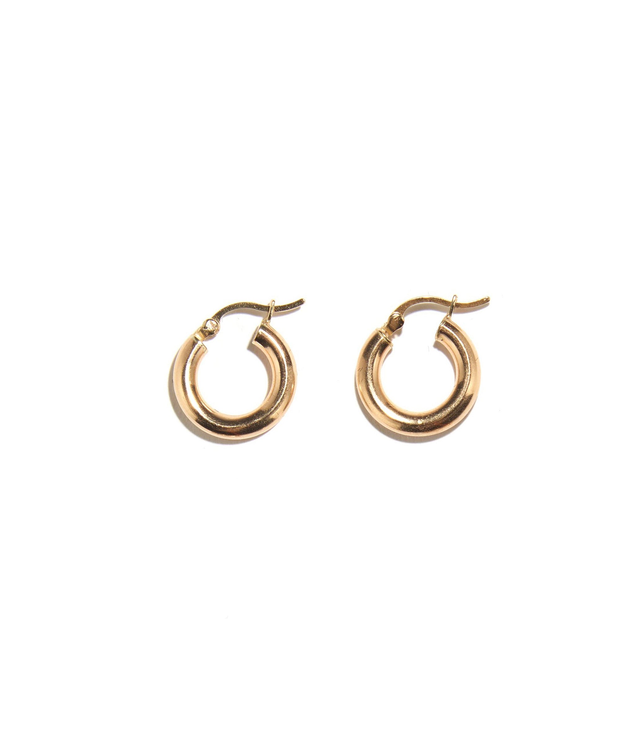 15mm 14k Hoops. Small fine solid gold hoop earrings.