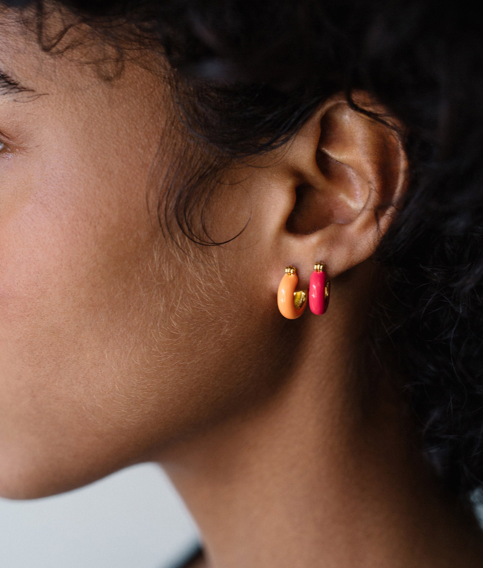 Small Enameled Mood Hoops in Guava