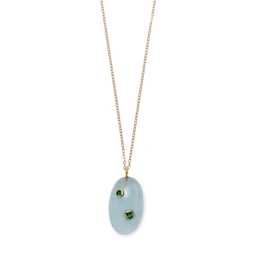 Tall Aquamarine & Emerald 14K Necklace Pendant