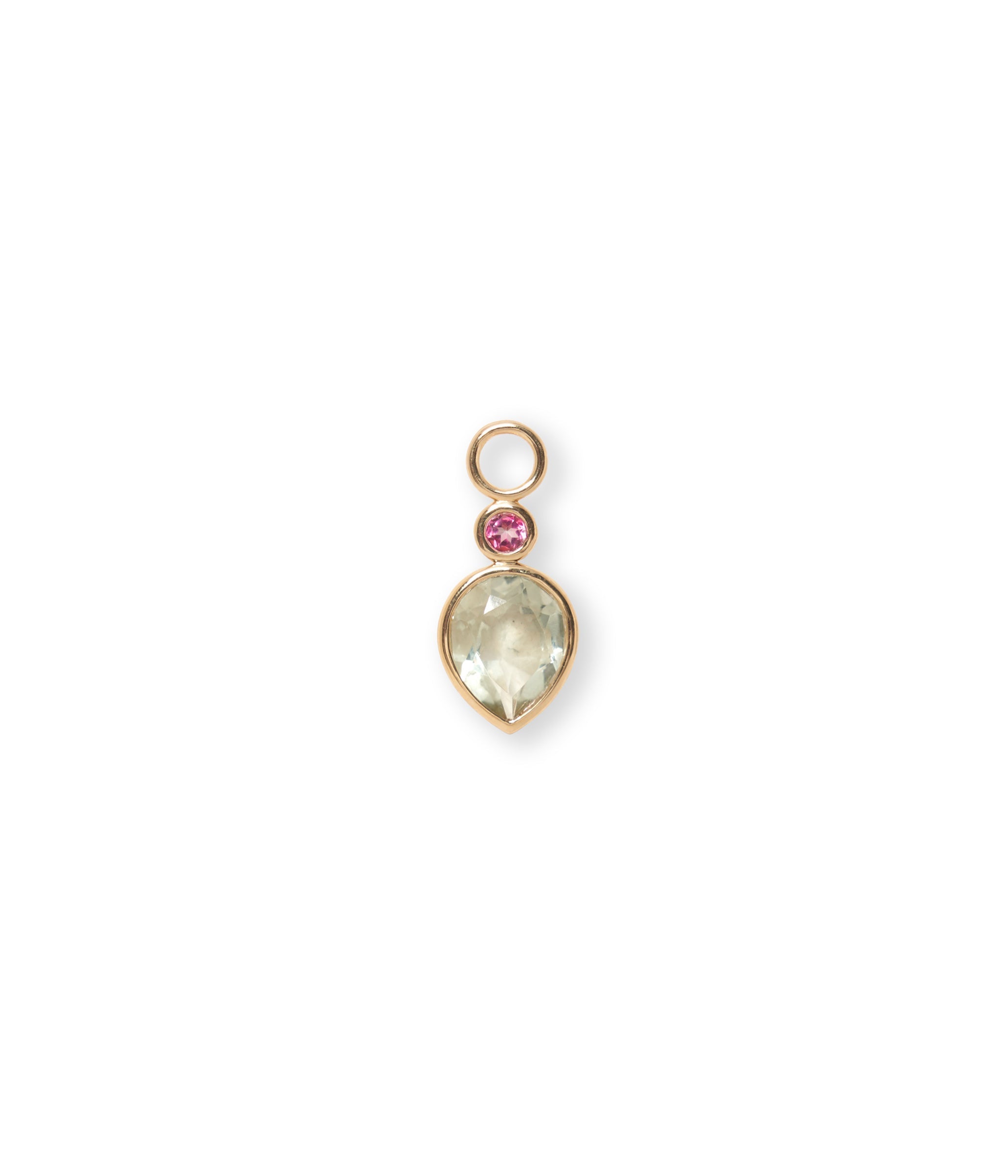 Teardrop 14k Gold Earring Charm in Pink Topaz & Green Amethyst