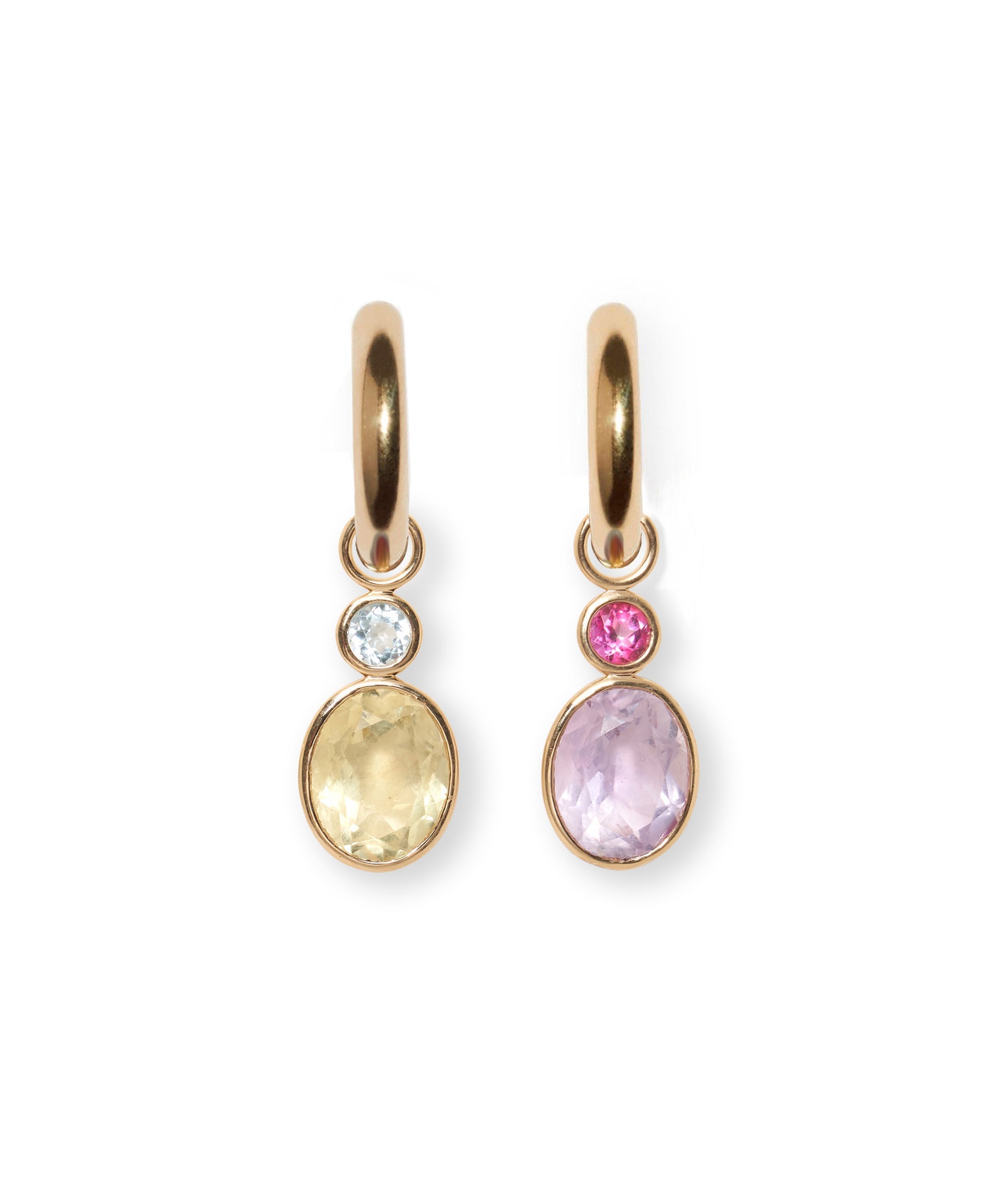 Oval 14k Gold Earring Charm in Pink Amethyst & Pink Topaz