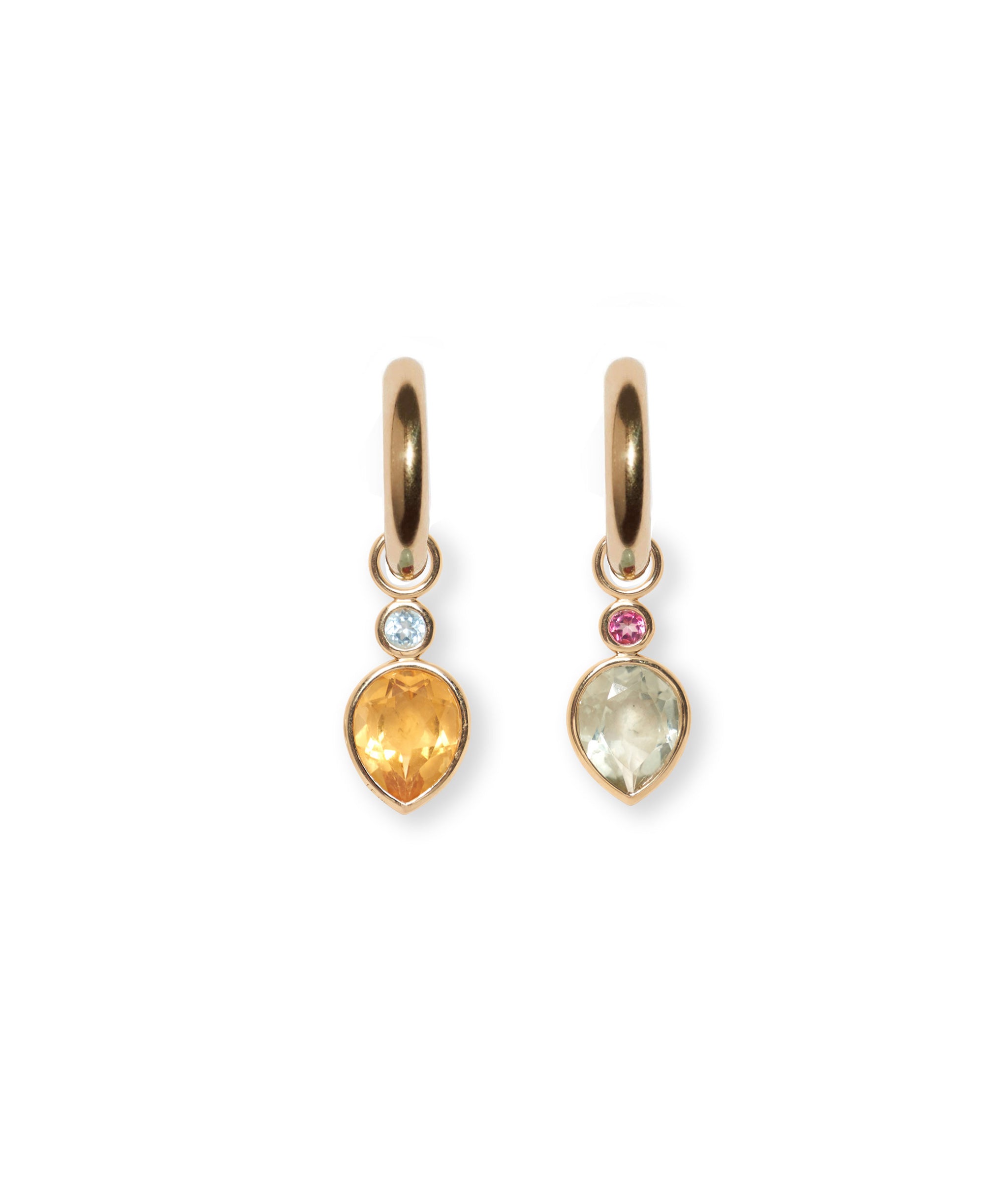 Teardrop 14k Gold Earring Charm in Sky Blue Topaz & Citrine