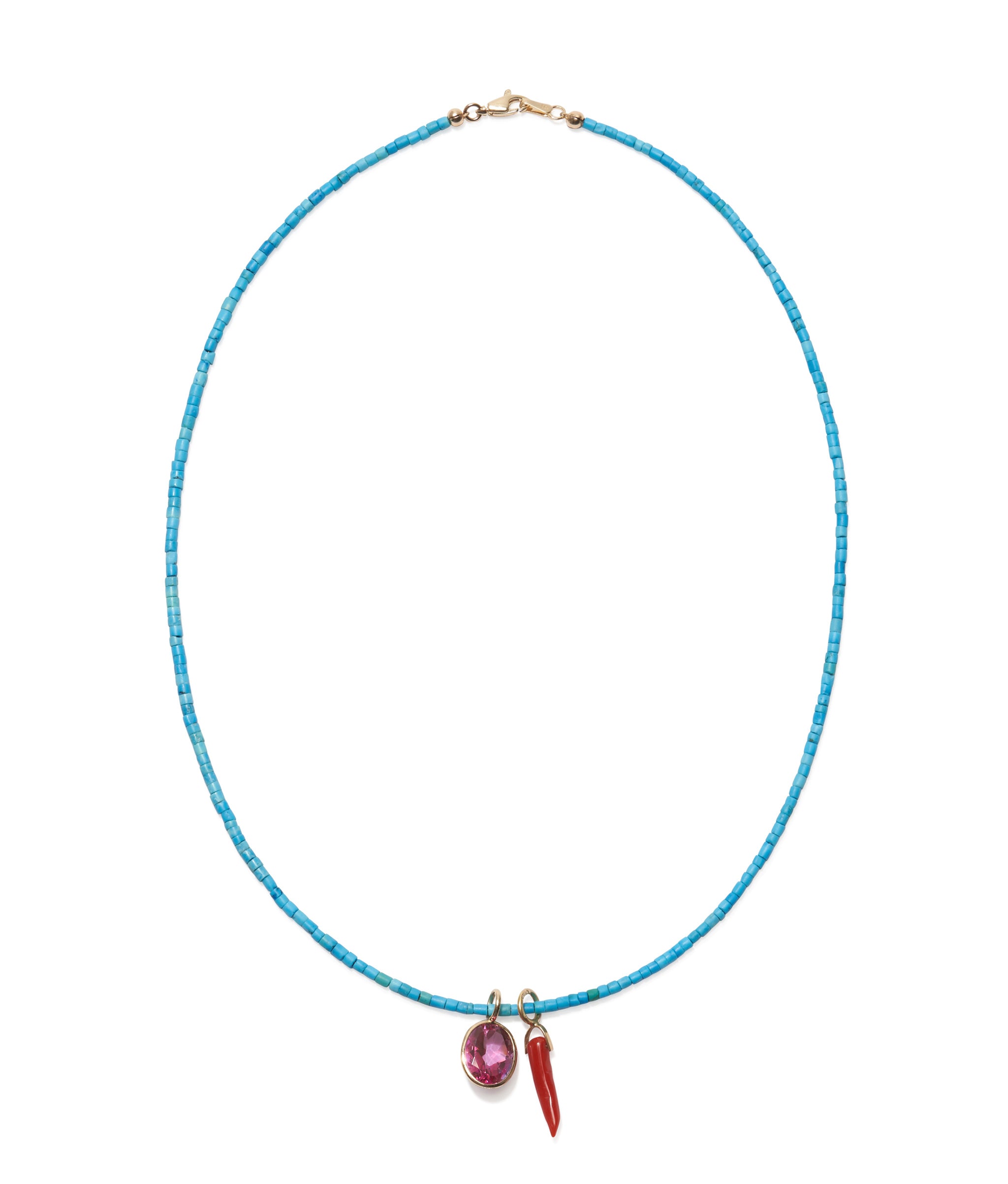 Singular Oval 14k Gold Necklace Charm in Pink Topaz
