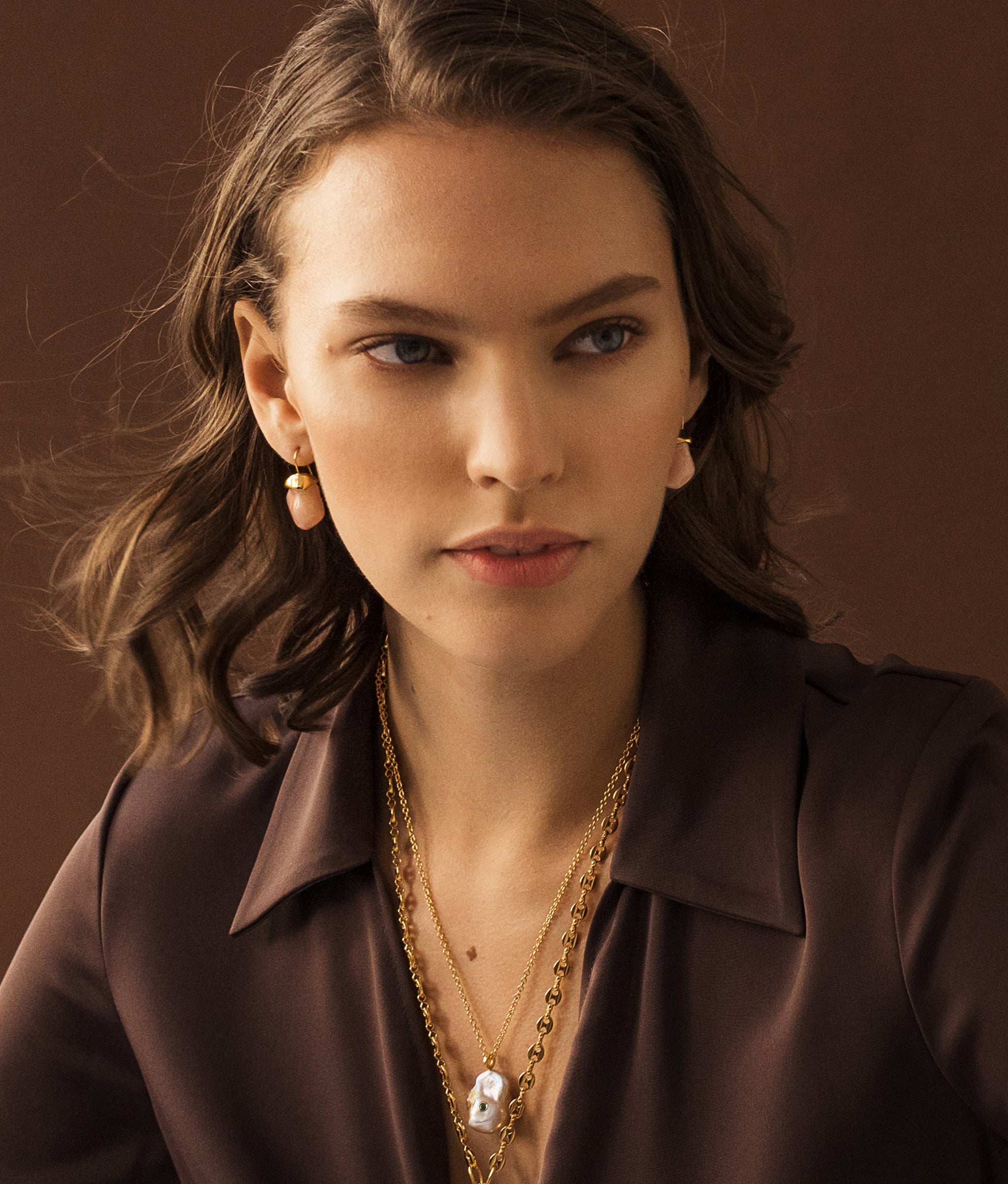 Baroque Earrings in Pink Marble