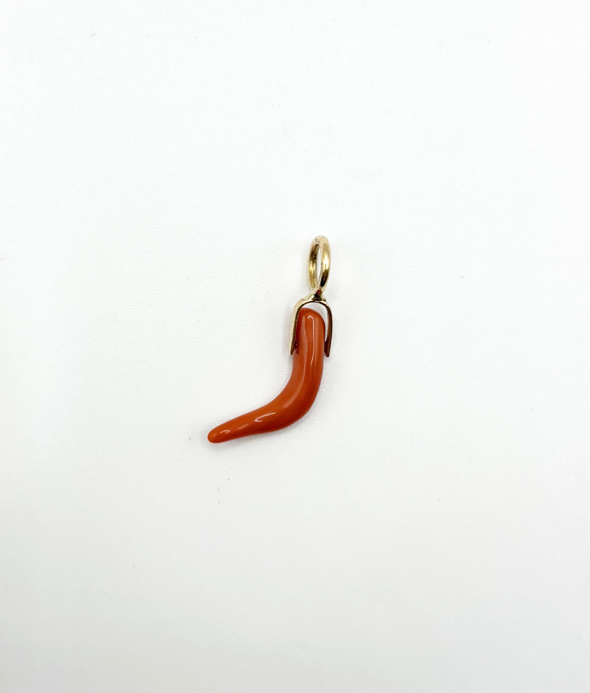 Coral Horn 14k Gold Necklace Charm