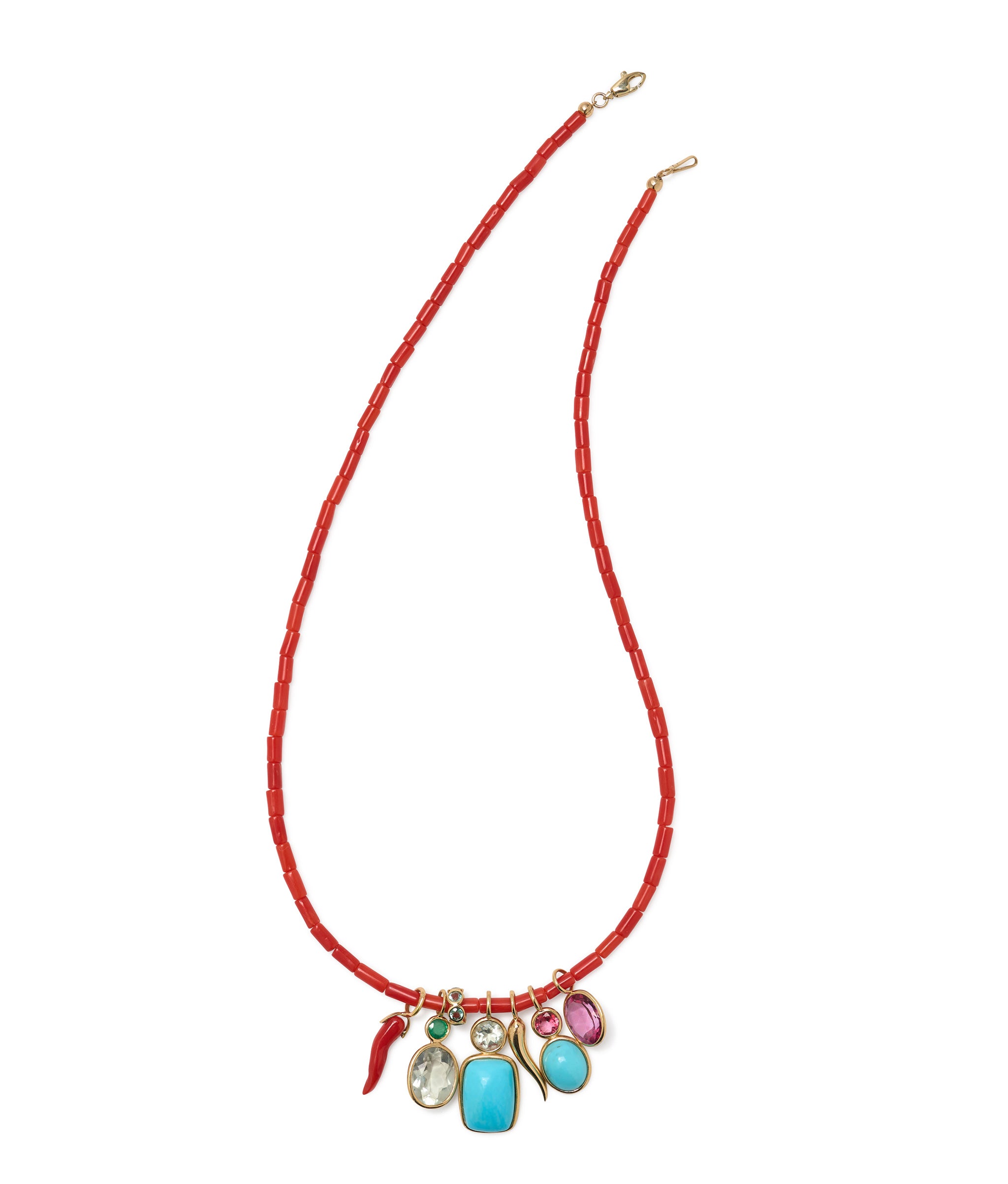 Tiny Beaded Necklace in Coral