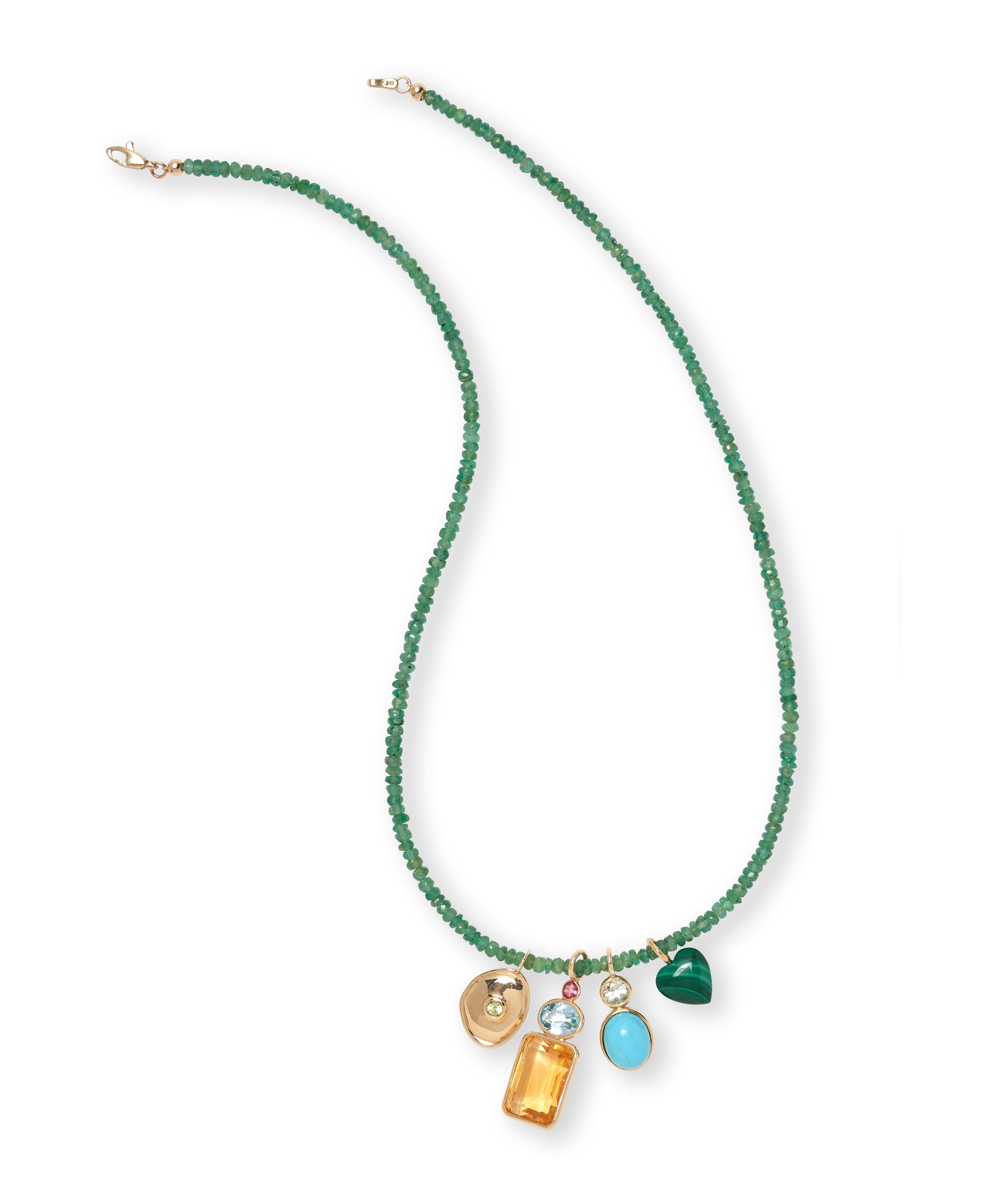 Tiny Beaded 14k Gold Necklace in Emerald