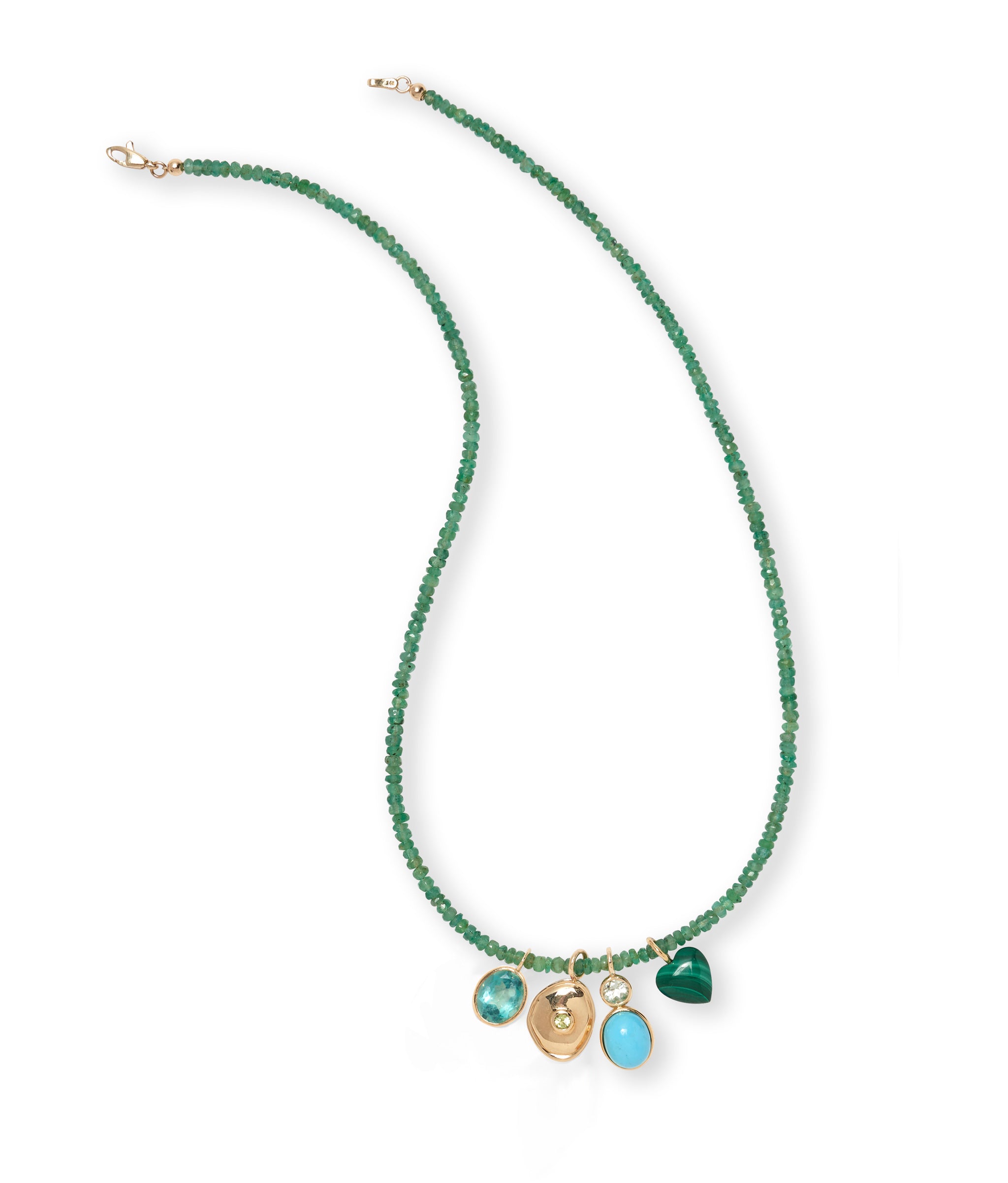 Tiny Beaded 14k Gold Necklace in Emerald