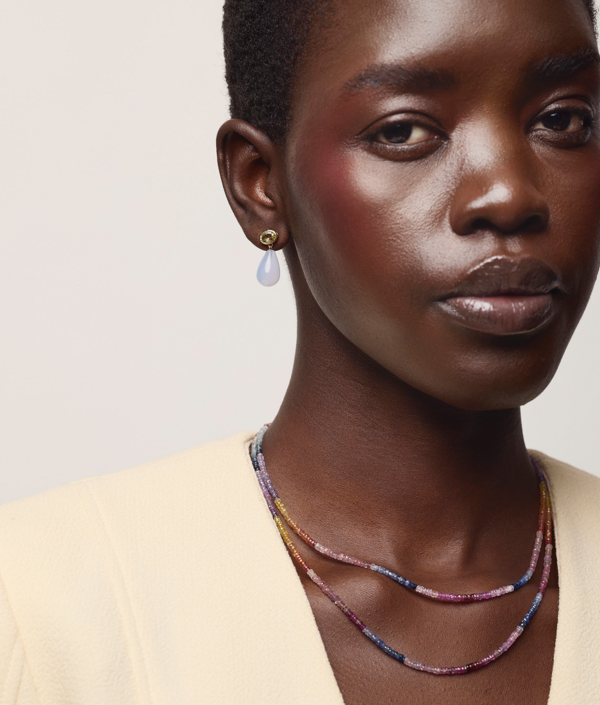 Tiny Beaded 14k Gold Necklace in Shaded Pastel Sapphire