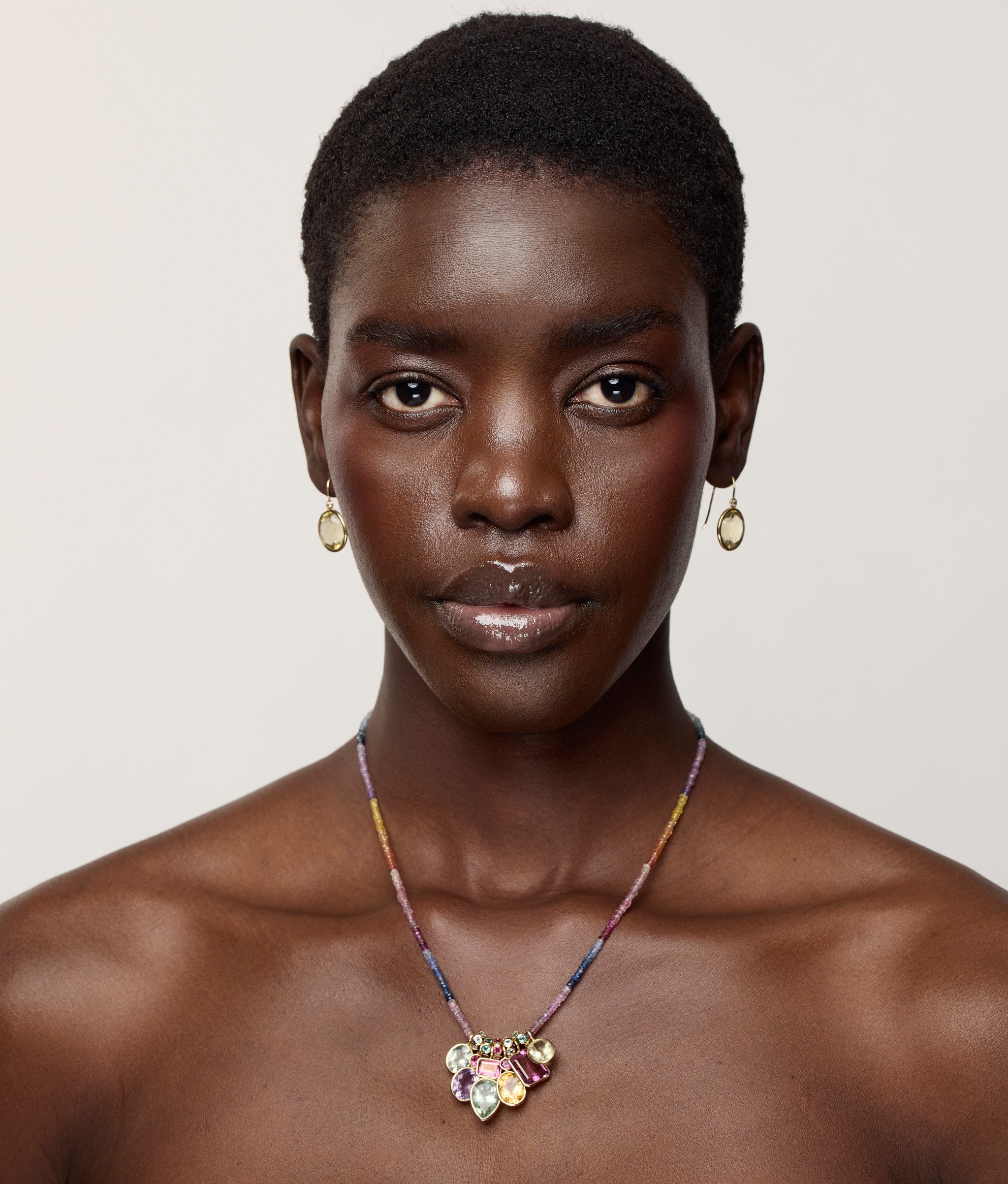 Tiny Beaded 14k Gold Necklace in Shaded Pastel Sapphire