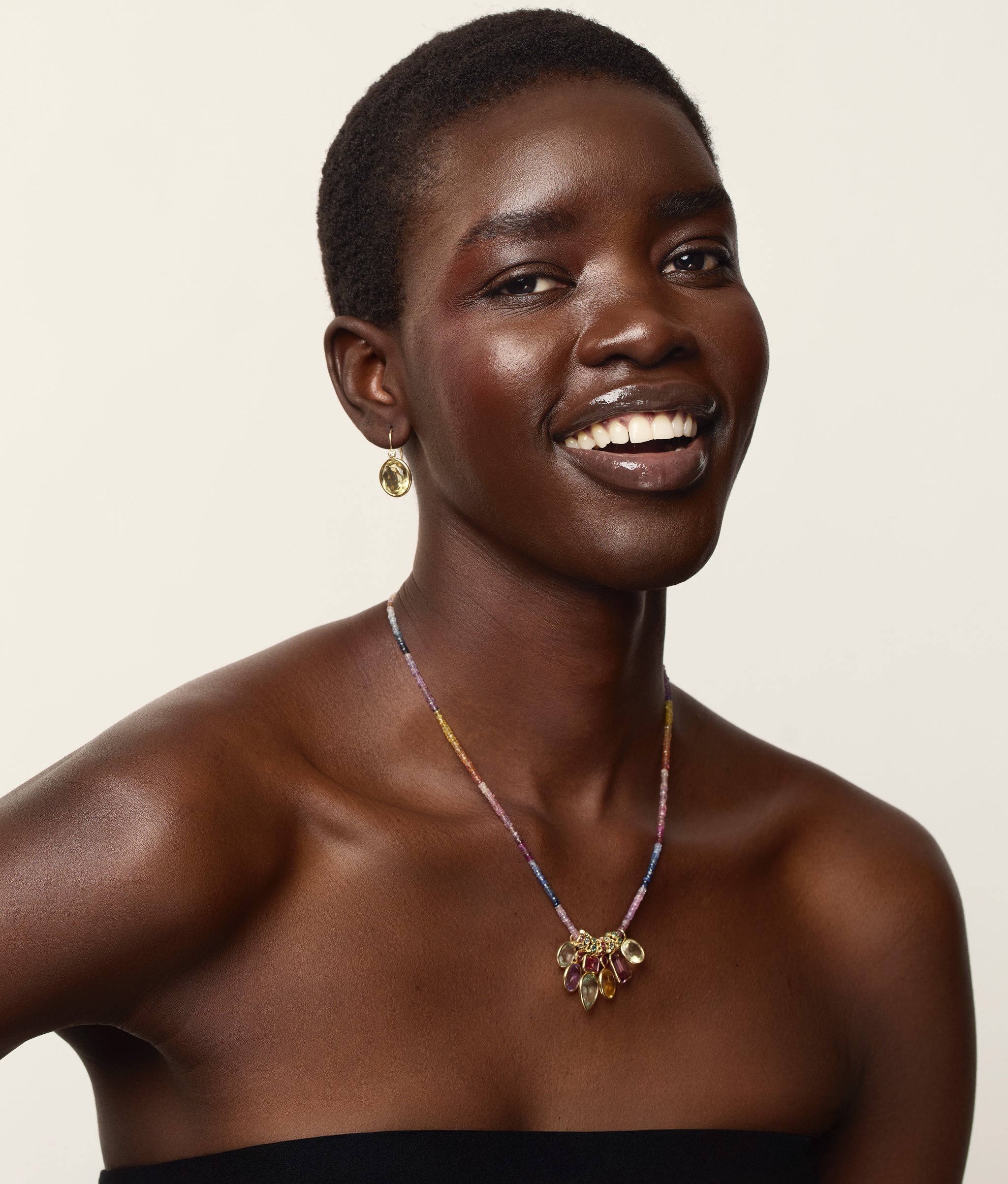 Tiny Beaded 14k Gold Necklace in Shaded Pastel Sapphire