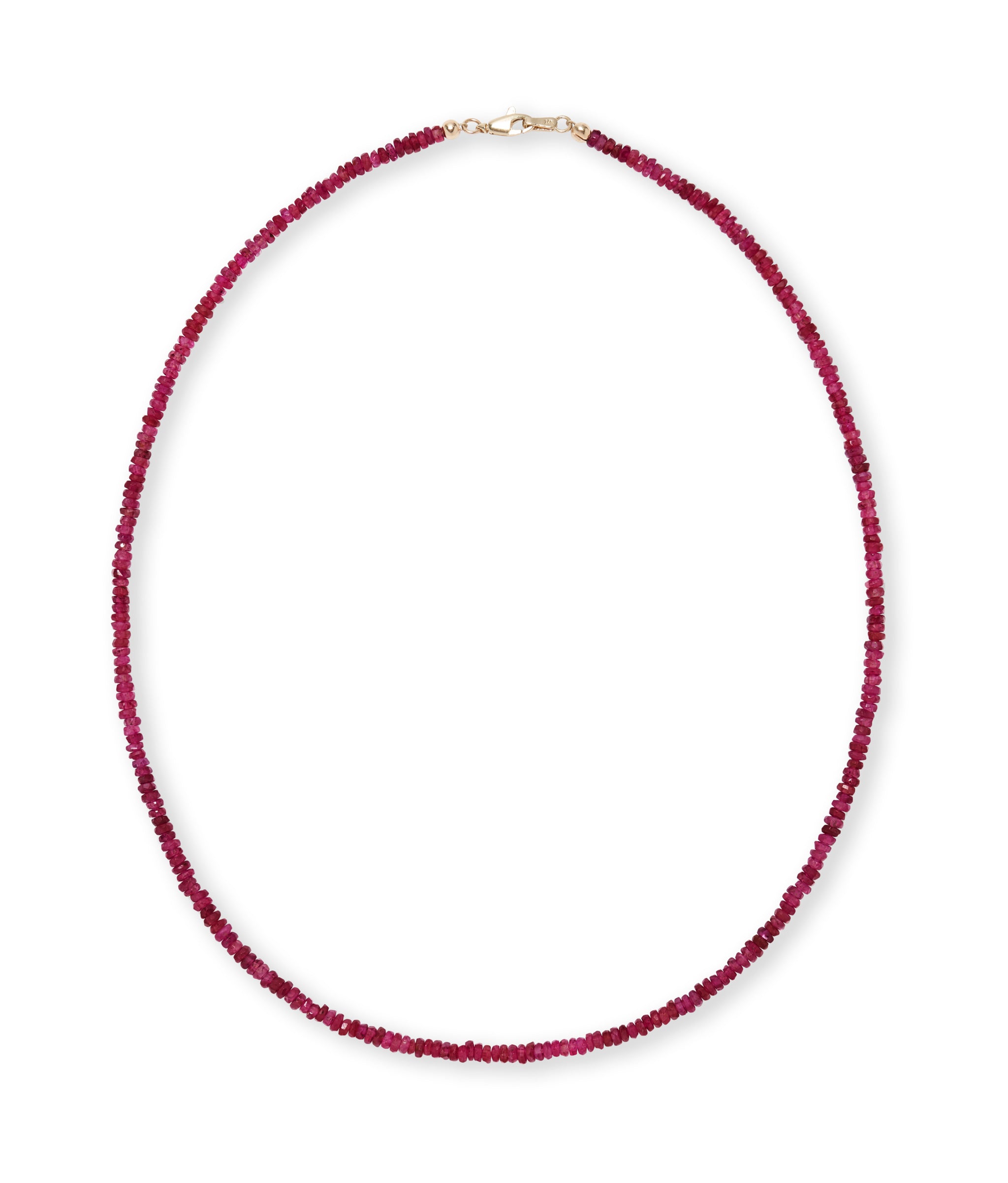 Tiny Beaded 14k Gold Necklace in Ruby. Red ruby single strand beads with gold clasp and findings.