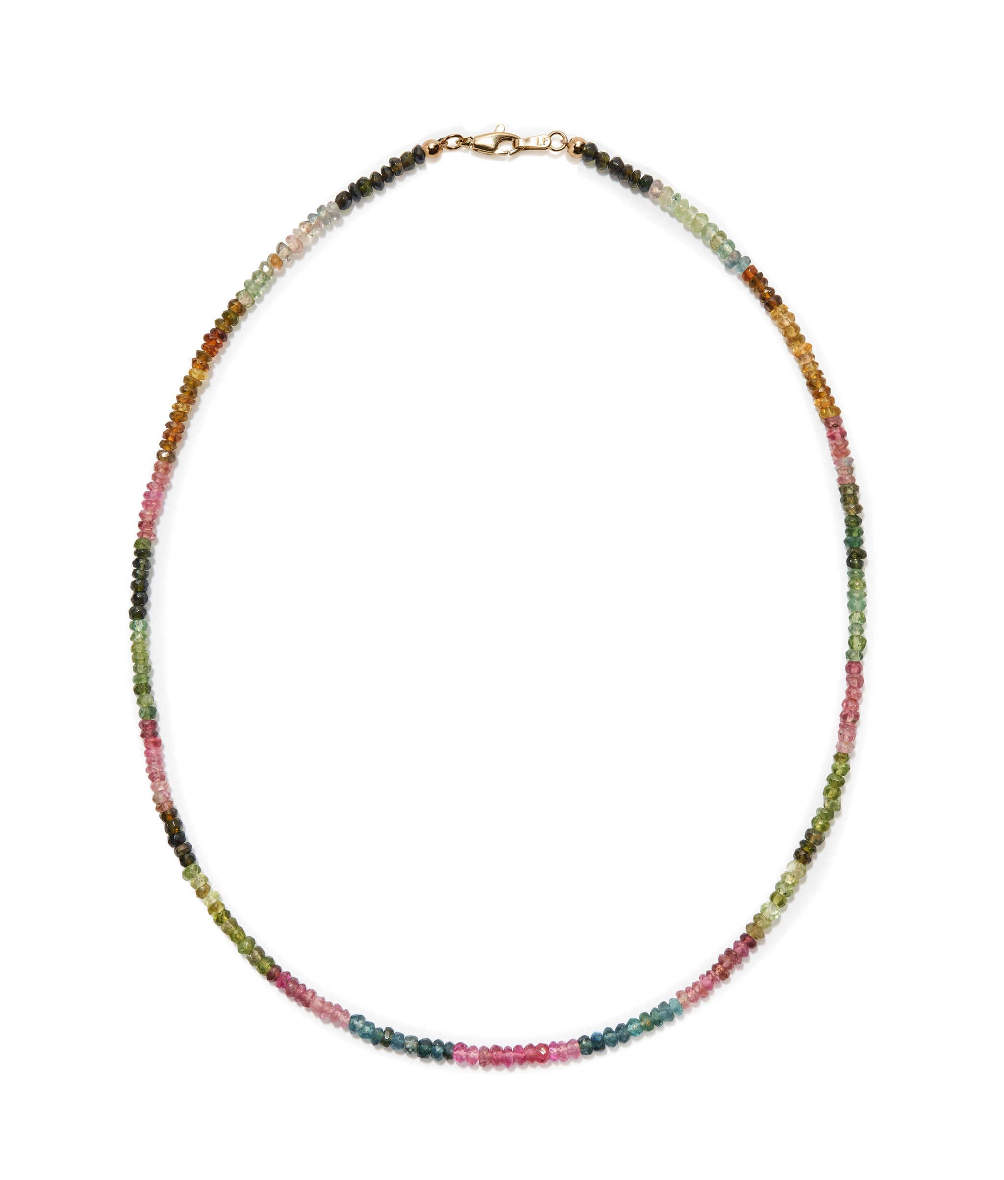 Tiny Beaded 14k Gold Necklace in Rainbow Tourmaline