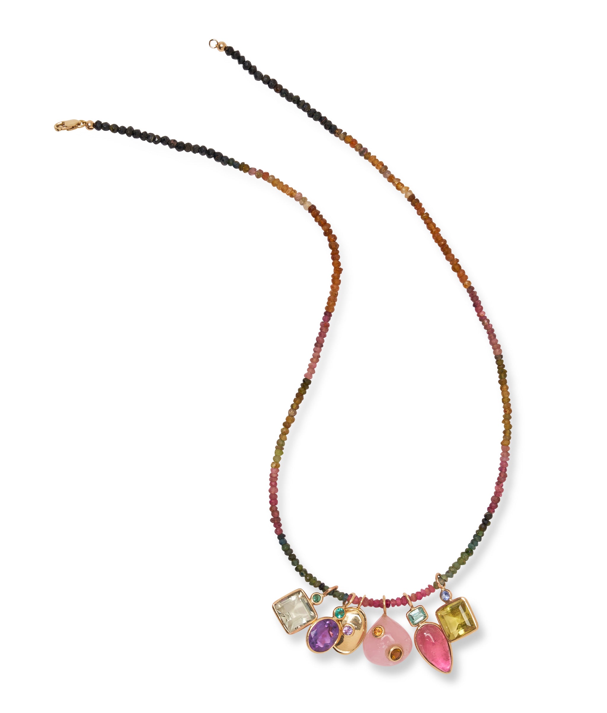 Tiny Beaded 14k Gold Necklace in Rainbow Tourmaline