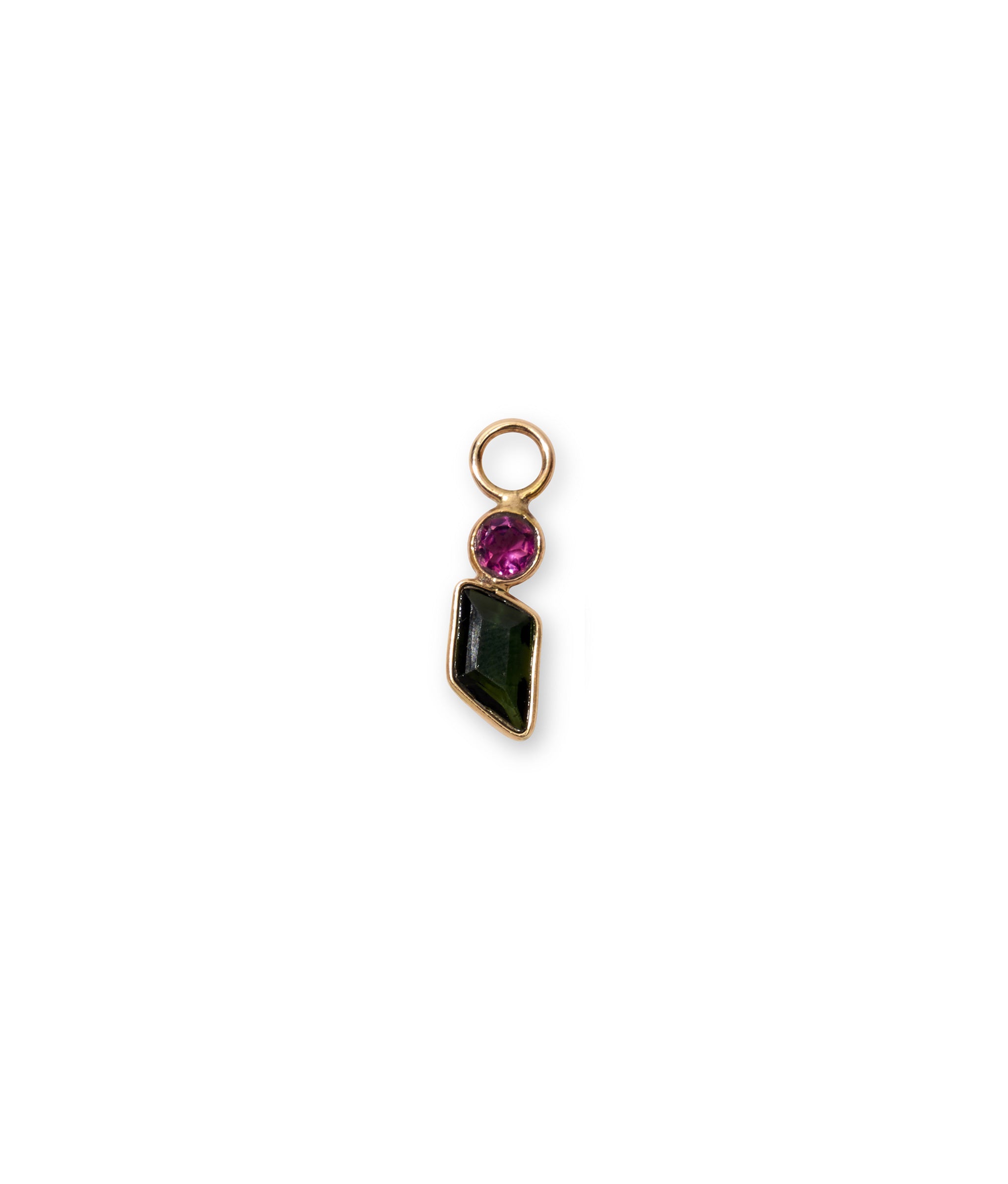 Pink & Dark Green Tourmaline 14k Gold Earring Charm