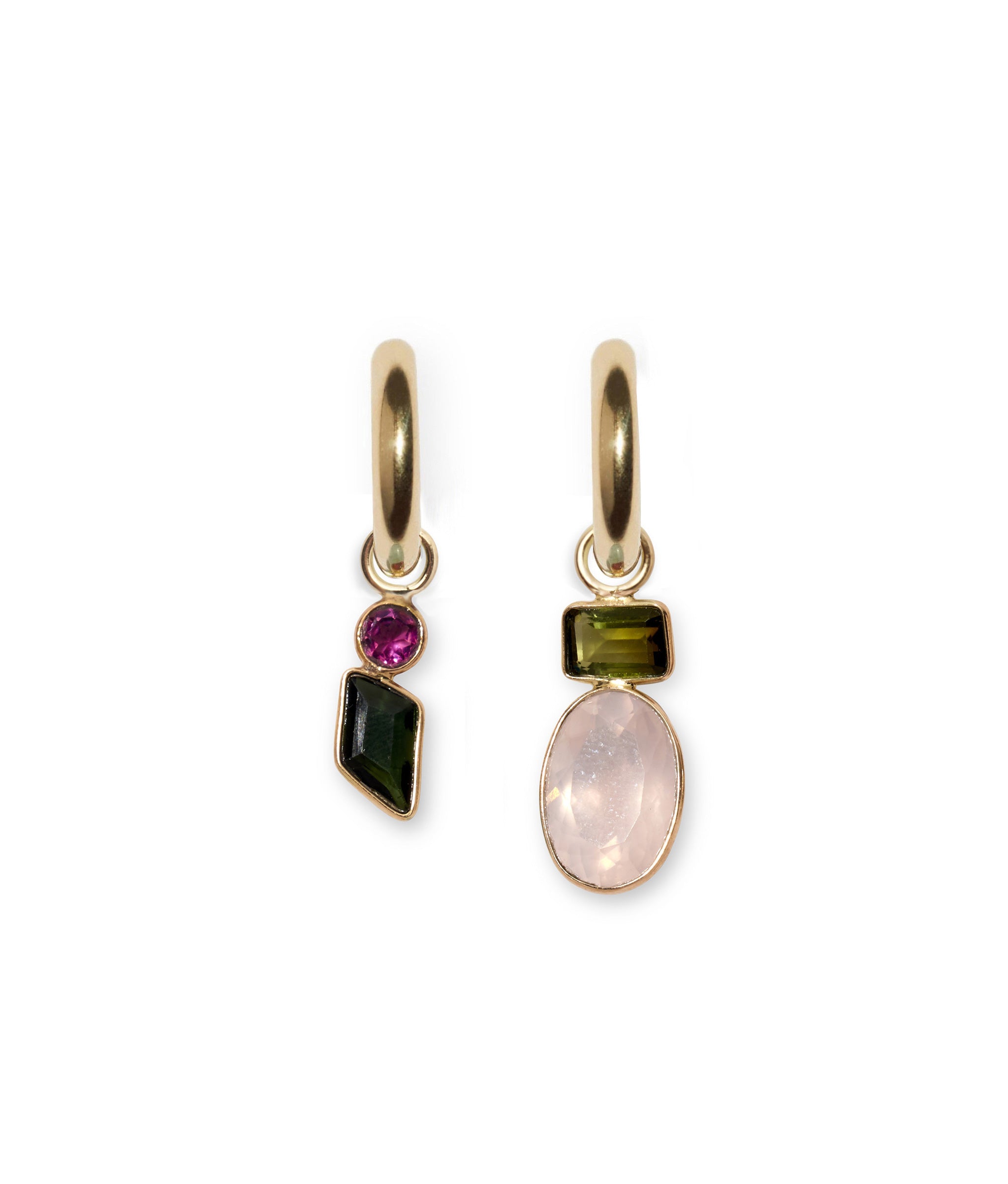 Green Tourmaline & Rose Quartz 14k Gold Earring Charm