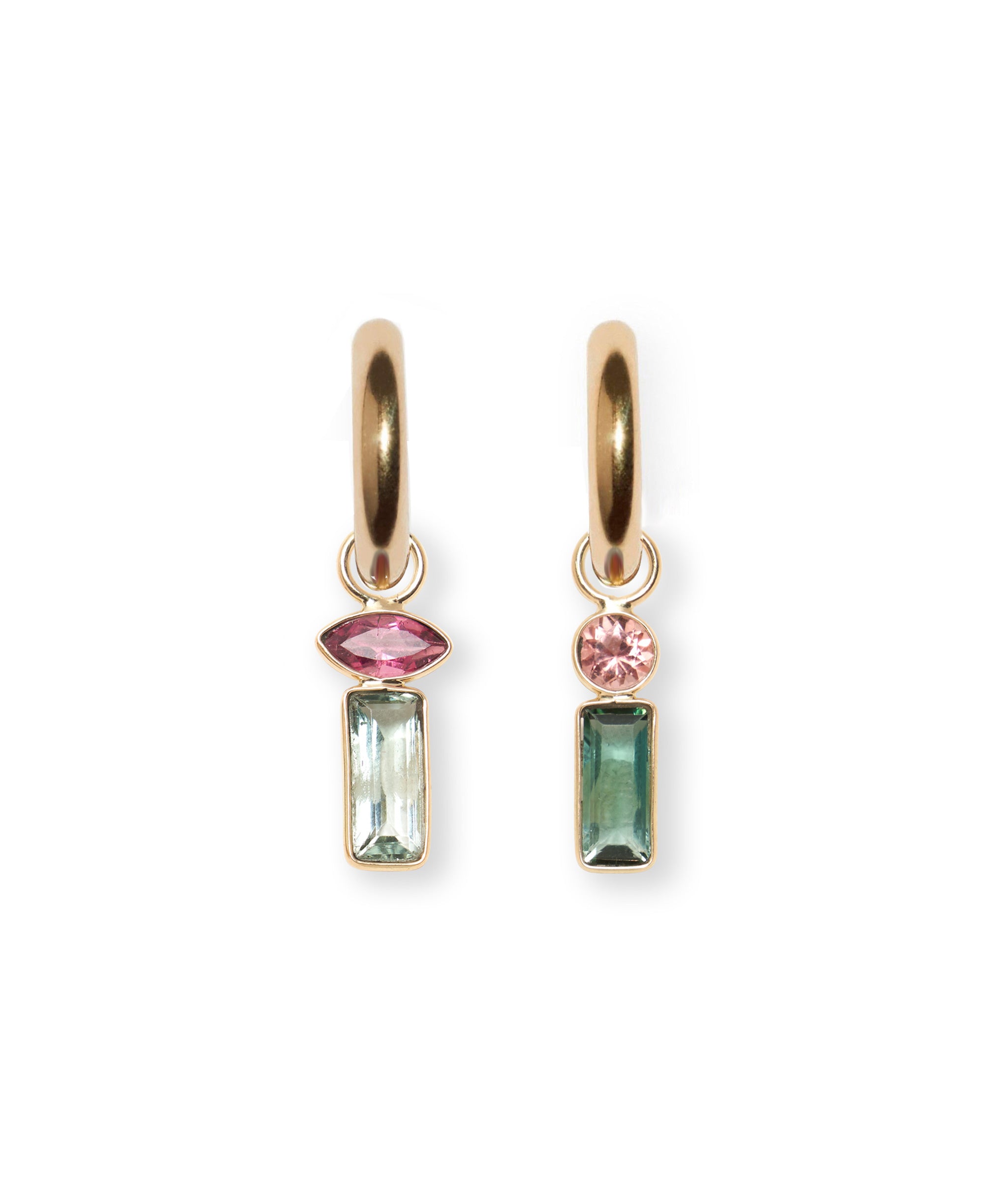 Pink Tourmaline & Green Tourmaline 14k Gold Earring Charm