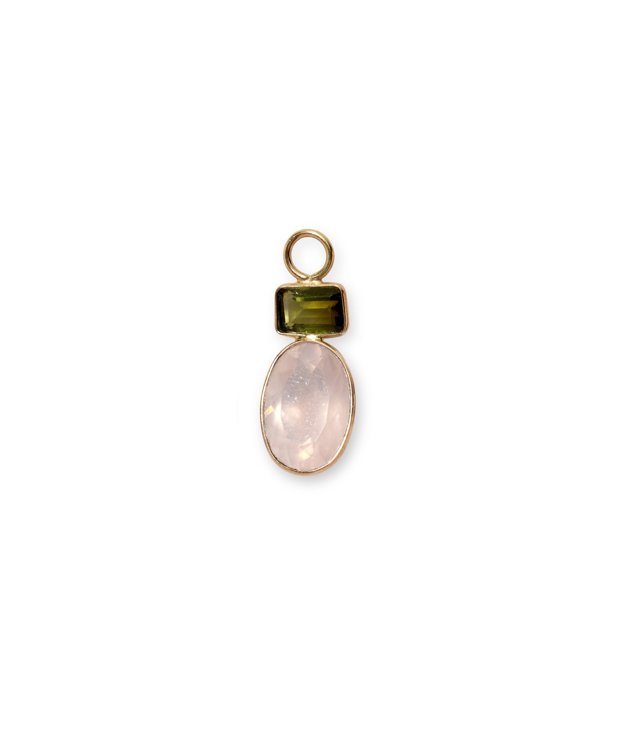 Green Tourmaline & Rose Quartz 14k Gold Earring Charm