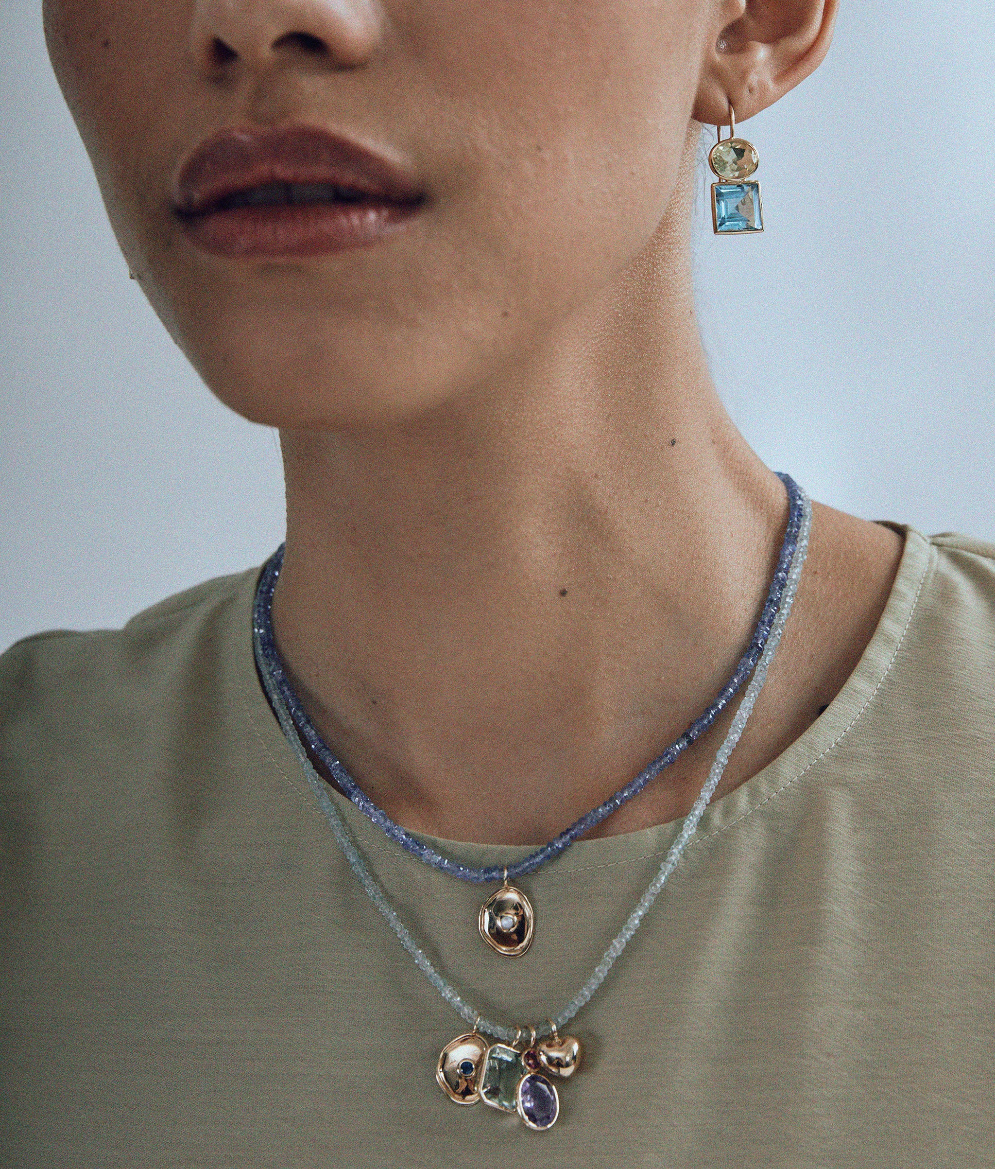 14k Gold Birthstone Necklace Charm in Aquamarine
