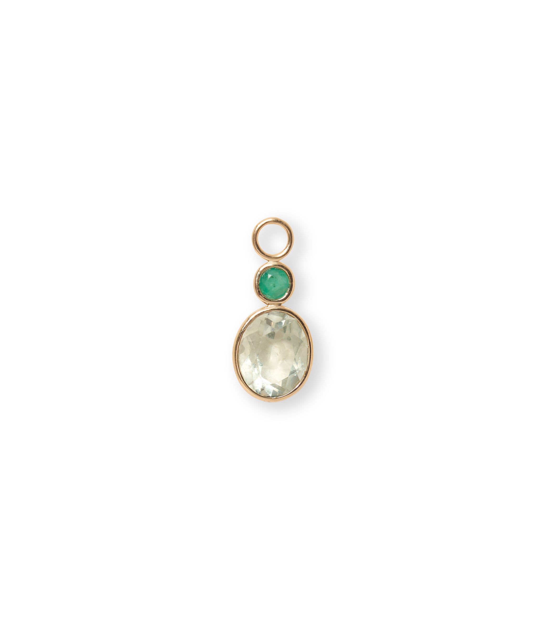 Oval 14k Gold Earring Charm in Emerald & Green Amethyst