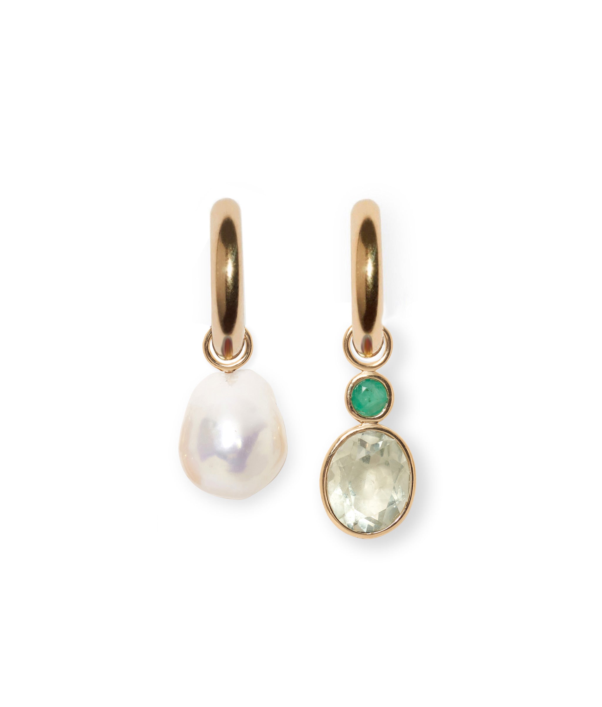 Oval 14k Gold Earring Charm in Emerald & Green Amethyst