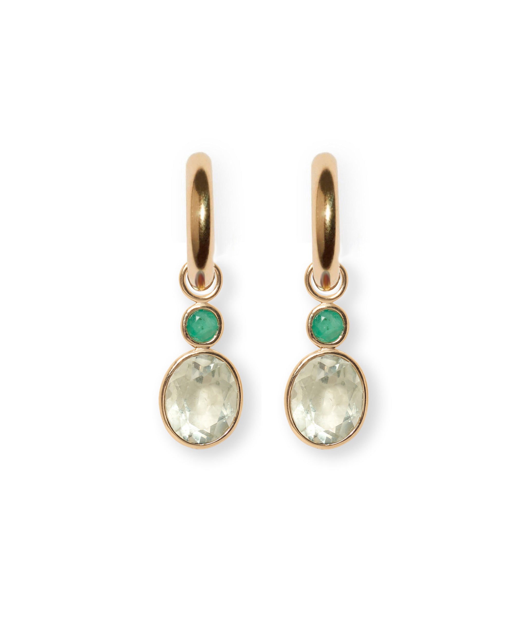 Oval 14k Gold Earring Charm in Emerald & Green Amethyst