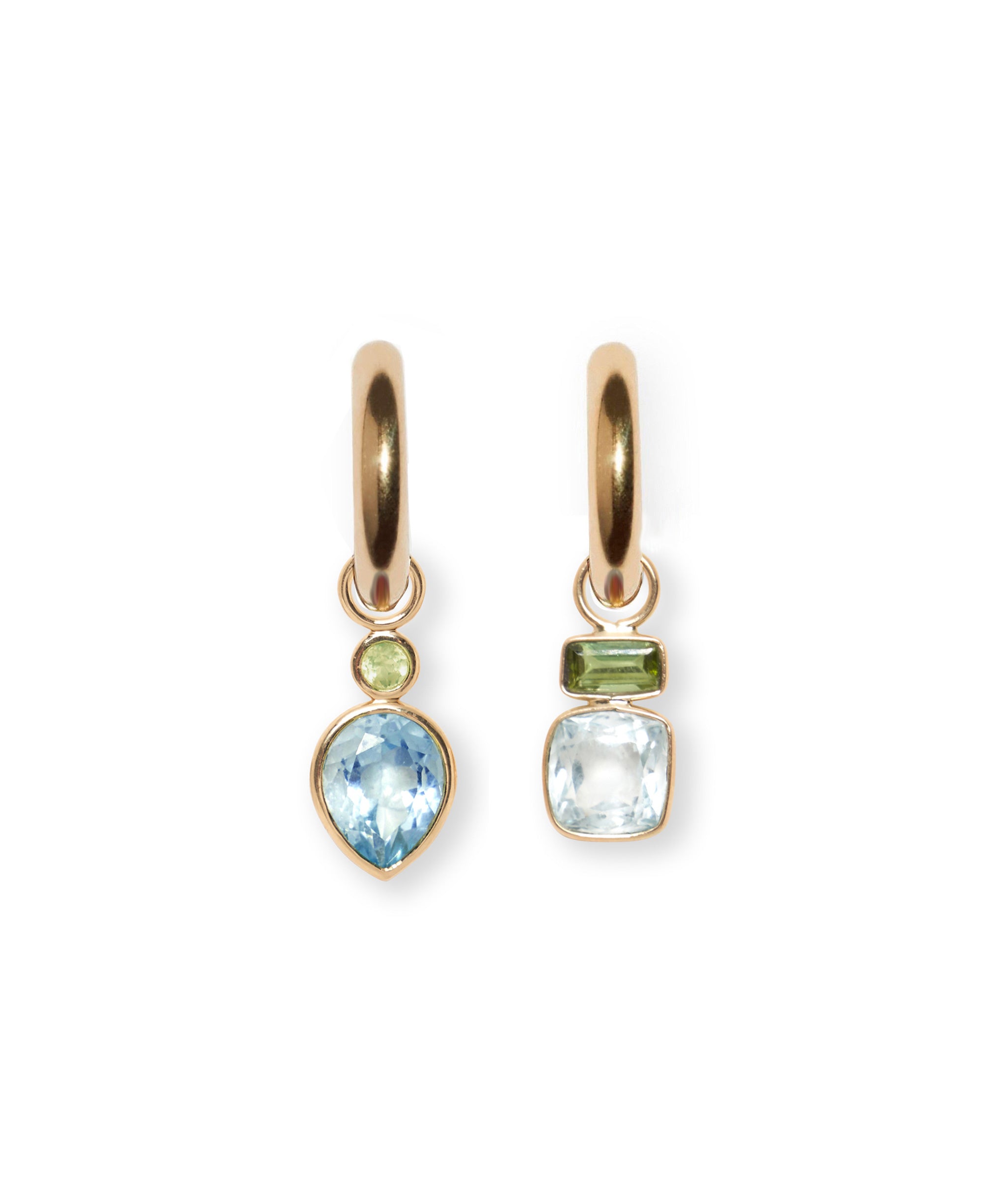 Teardrop 14k Gold Earring Charm in Peridot & Sky Blue Topaz