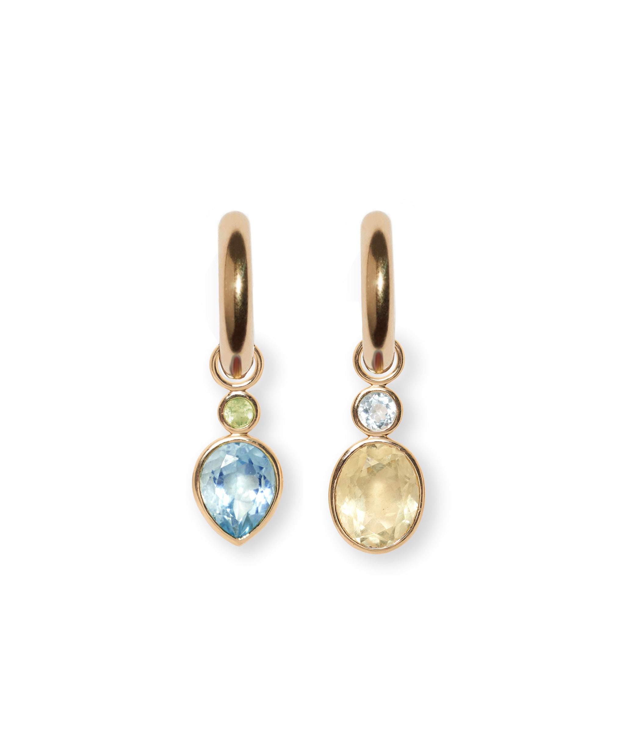 Teardrop 14k Gold Earring Charm in Peridot & Sky Blue Topaz